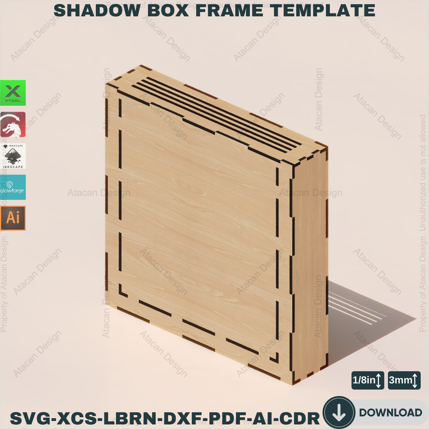 Shadow Box Template for Laser | 3mm Wood | SVG File | Interchangeable Back | Personalize Your Memories 859