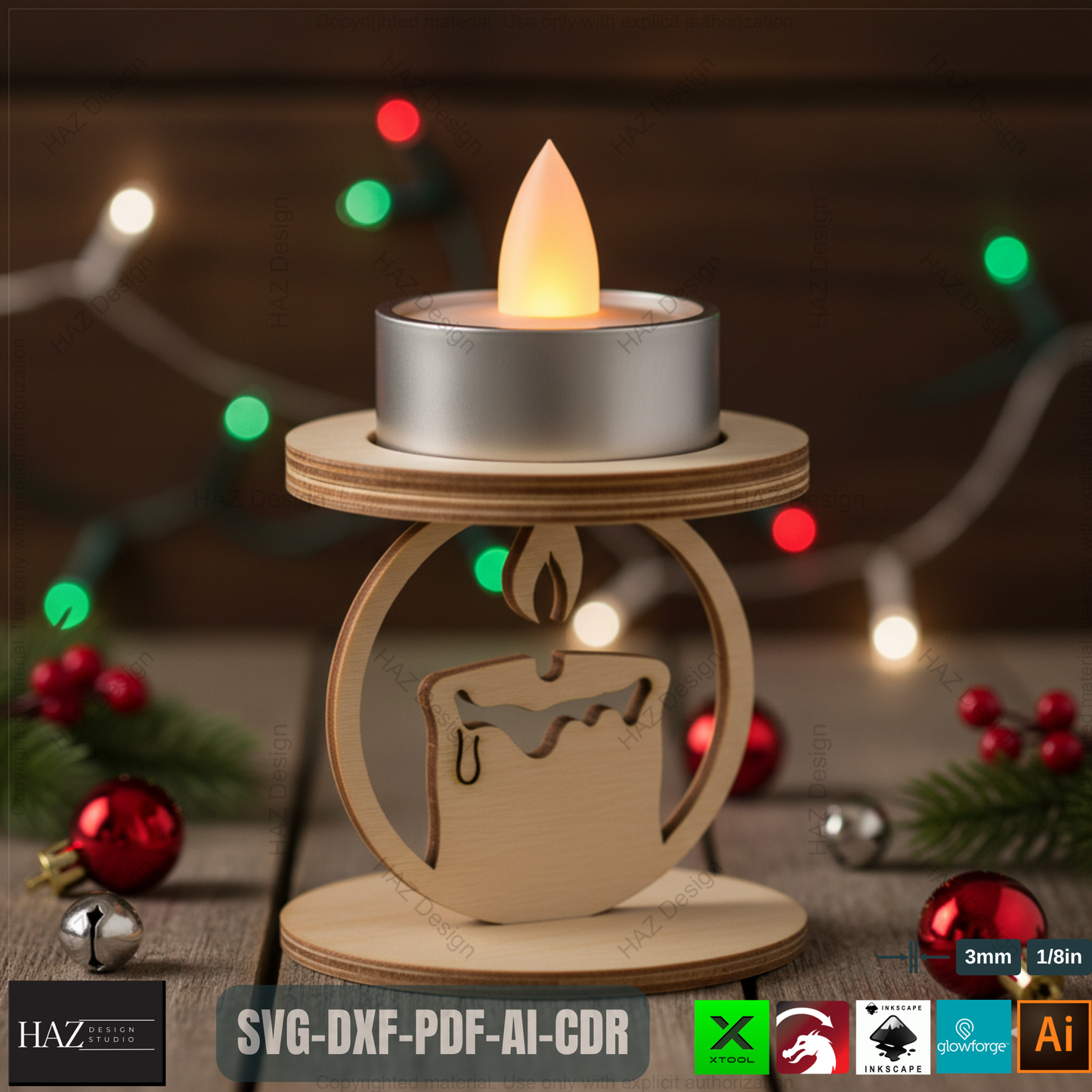 Standing Snowflake Tealight Holders, 3D Wood Laser Cut Ornament Template, DIY Christmas Candle Holder SVG Files