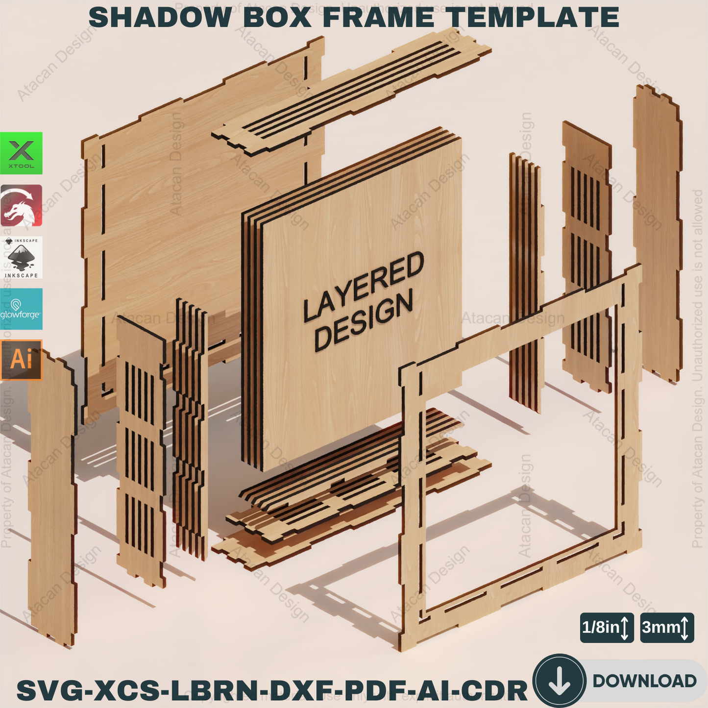 Shadow Box Template for Laser | 3mm Wood | SVG File | Interchangeable Back | Personalize Your Memories 859