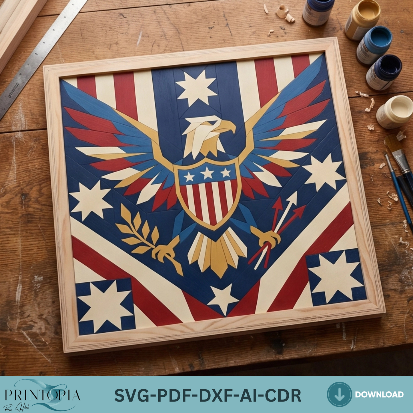 Patriotic Bald Eagle , Independence Day 4th July Wall Decor Pattern, American Flag Wooden Sign