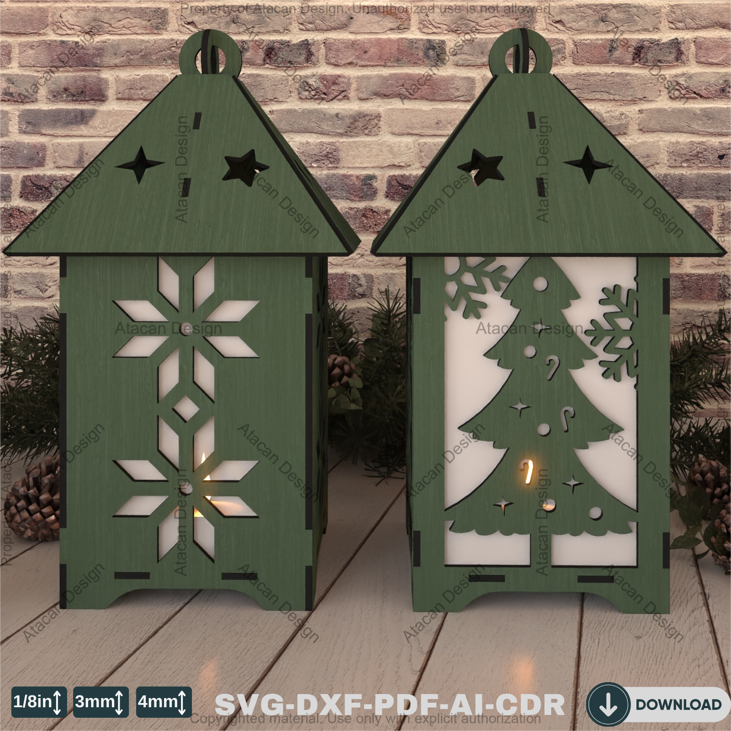 Wooden Christmas Tree Lantern – Snowflake Night Light for Festive Decor-Snowflake Stage Lantern – Table Decor794