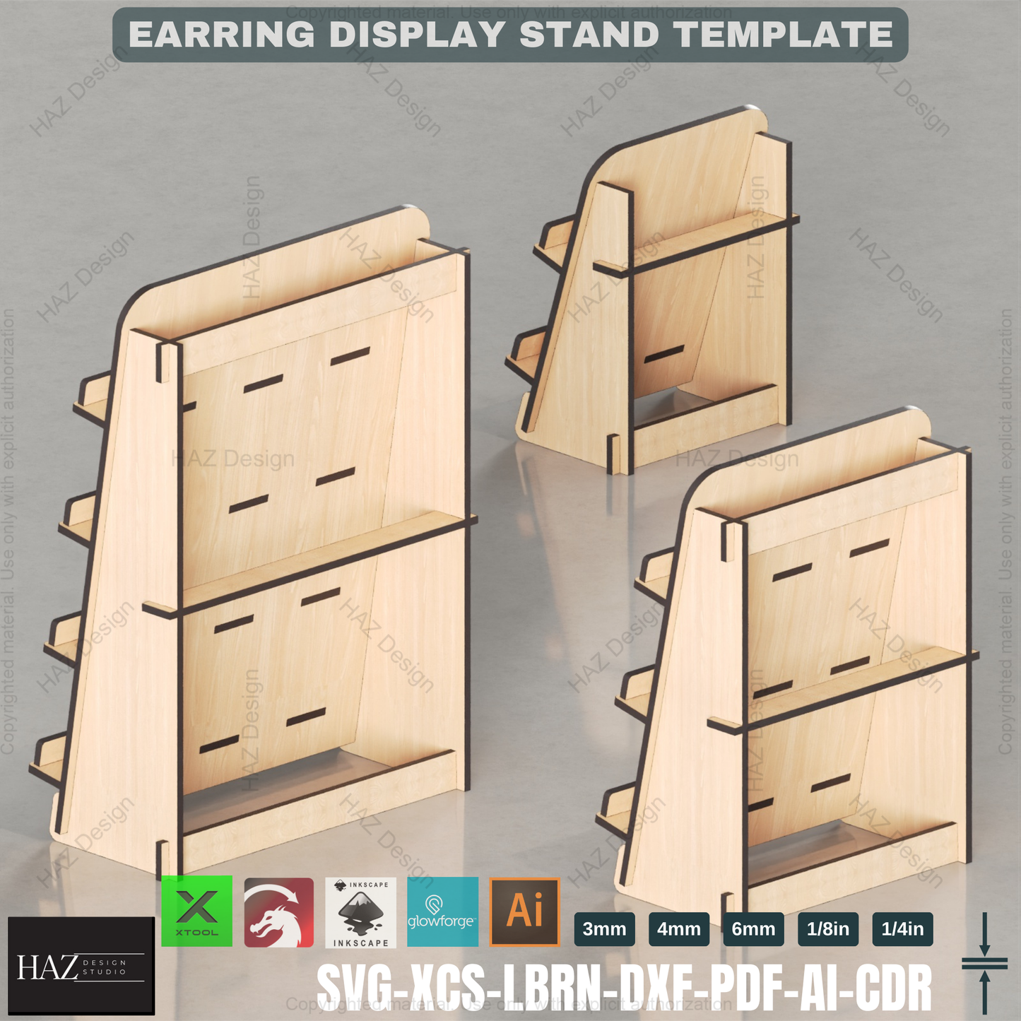 3-Tier Earring Display SVG - Laser Cut Retail Stand & Jewelry Organizer,Laser Cut Earring Stand 424