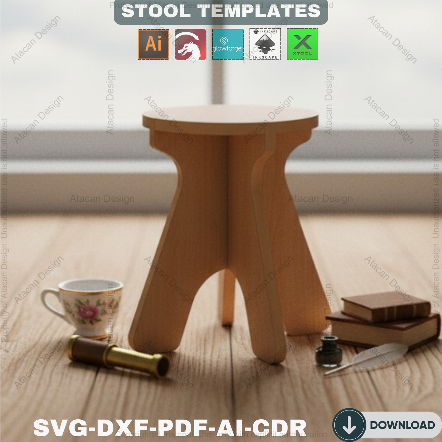 Stool Laser Cut Files / Chair Cutting Template / Instant download / Glowforge SVG files 122