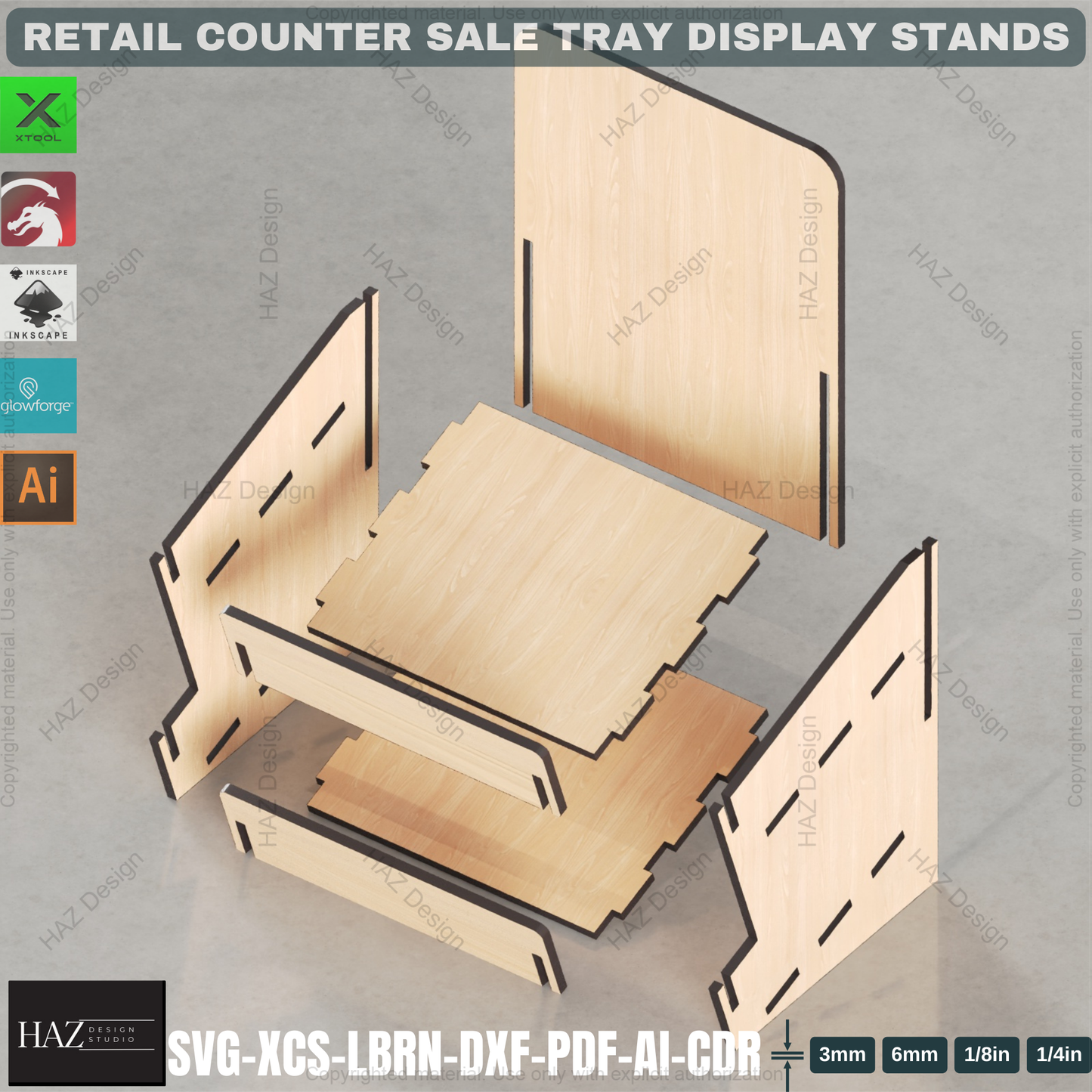 Laser Cut Counter Tray Display Set | Multi-Size Organizer Stands | Retail & Market Ready Files 440