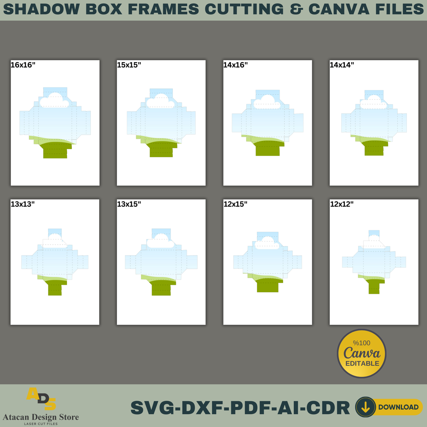 Shadow Box Frame Cutting Template Set | 8 Sizes svg, DXF, PDF, ai, CDR Files | Cricut & Silhouette Compatible | Canva Editable Design 766