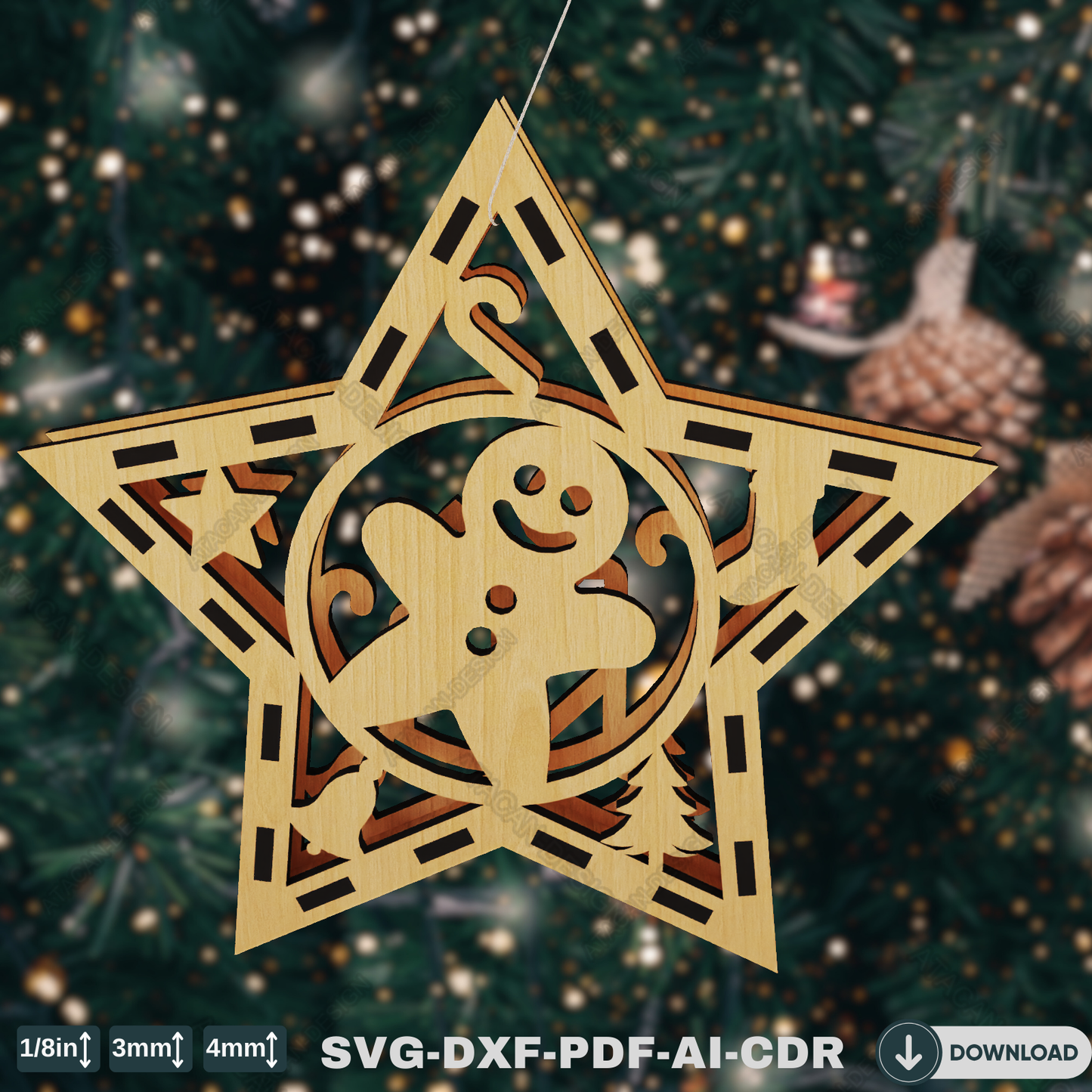 Charming Wooden Star Ornaments - Laser Cut Christmas Tree Decorations with Seasonal Characters 772