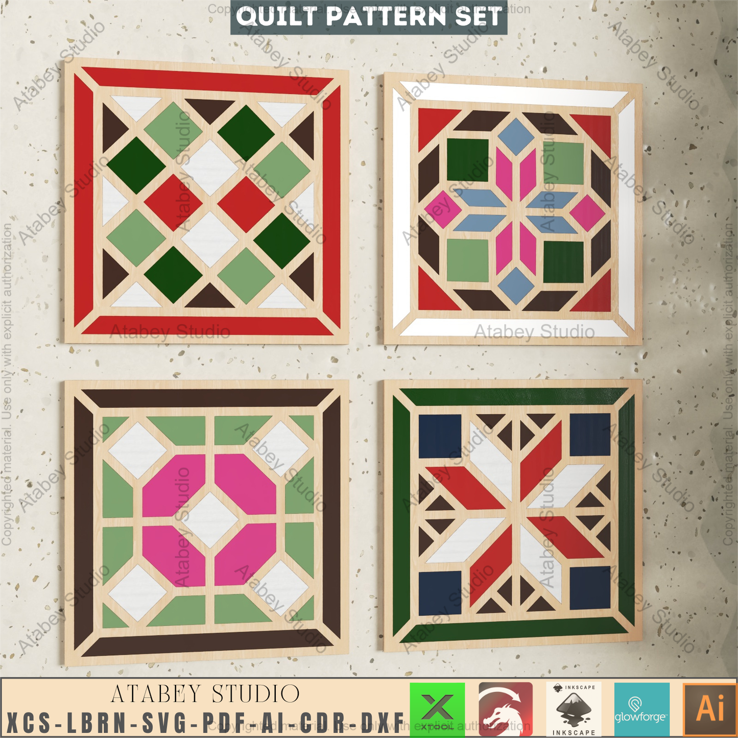 Modern Geometric Coaster & Wall Tile Bundle • 16 Laser Cut Patterns for DIY Home Decor • Glowforge Xtool Compatible 945