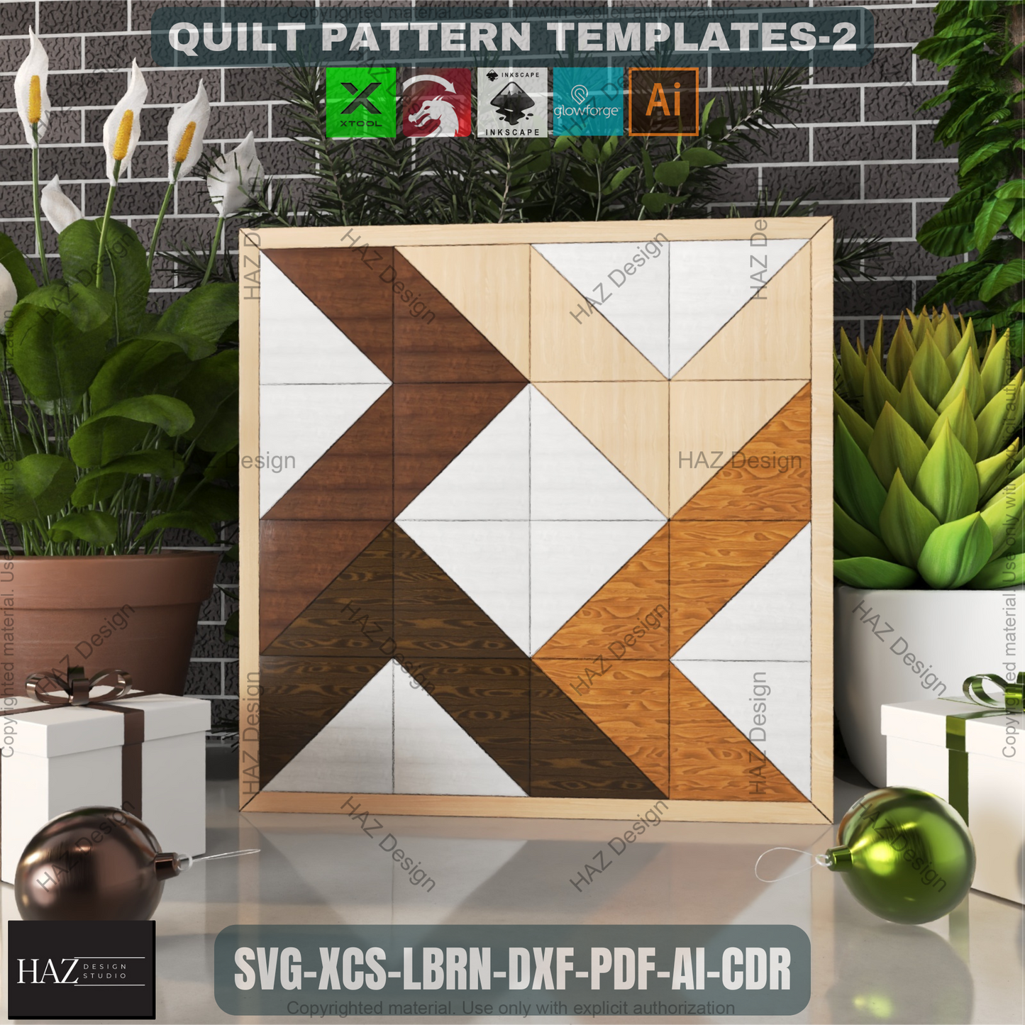 Rustic Barn Quilt SVG Bundle, 6 Wood Grain Quilt Patterns, Laser Cut Files for Glowforge, Natural Farmhouse Wall Art Decor 462