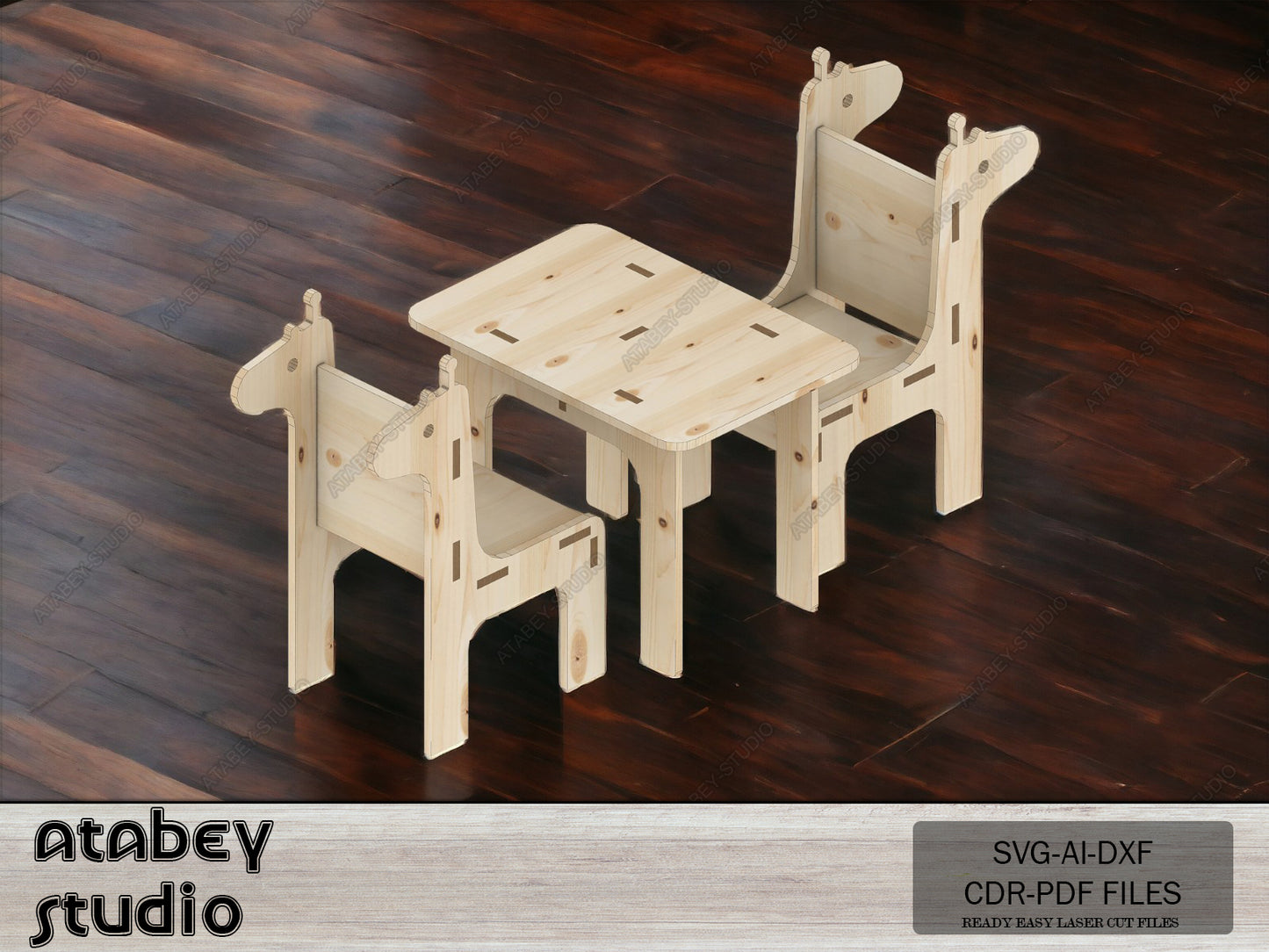Wooden Table and Chair Miniature Set - Laser Cut Plywood Toy Model for DIY Projects 097