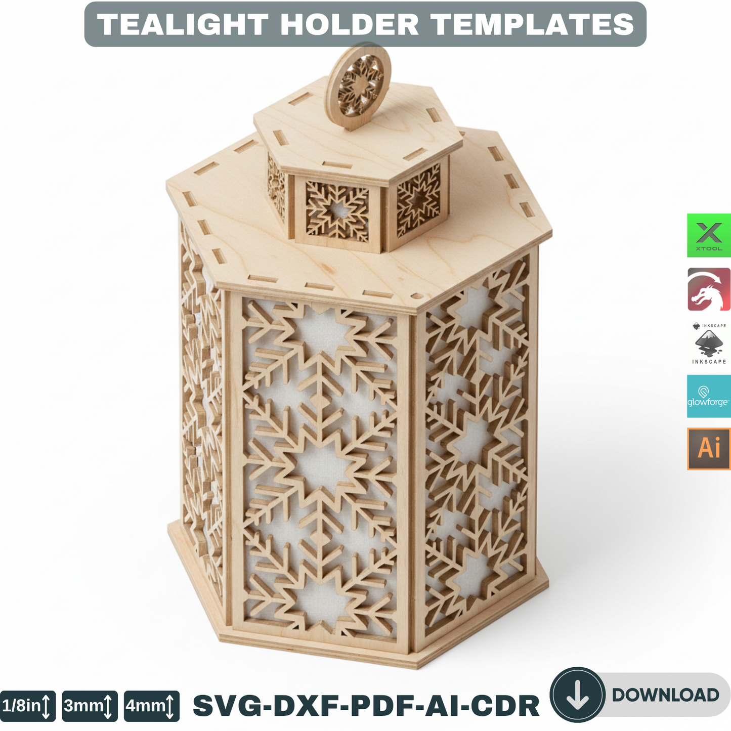 Laser Cut Christmas Lantern Set – Wooden Tealight Holders, DIY Tabletop Holiday Lights, Winter Village Christmas Home Decor 904