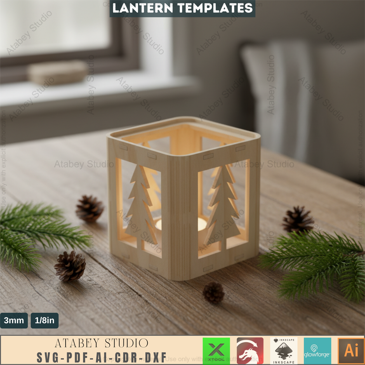 Christmas Lantern Laser Cut Templates | Festive Xmas Candle Holders | DIY Noel Tealight Box Decor 960