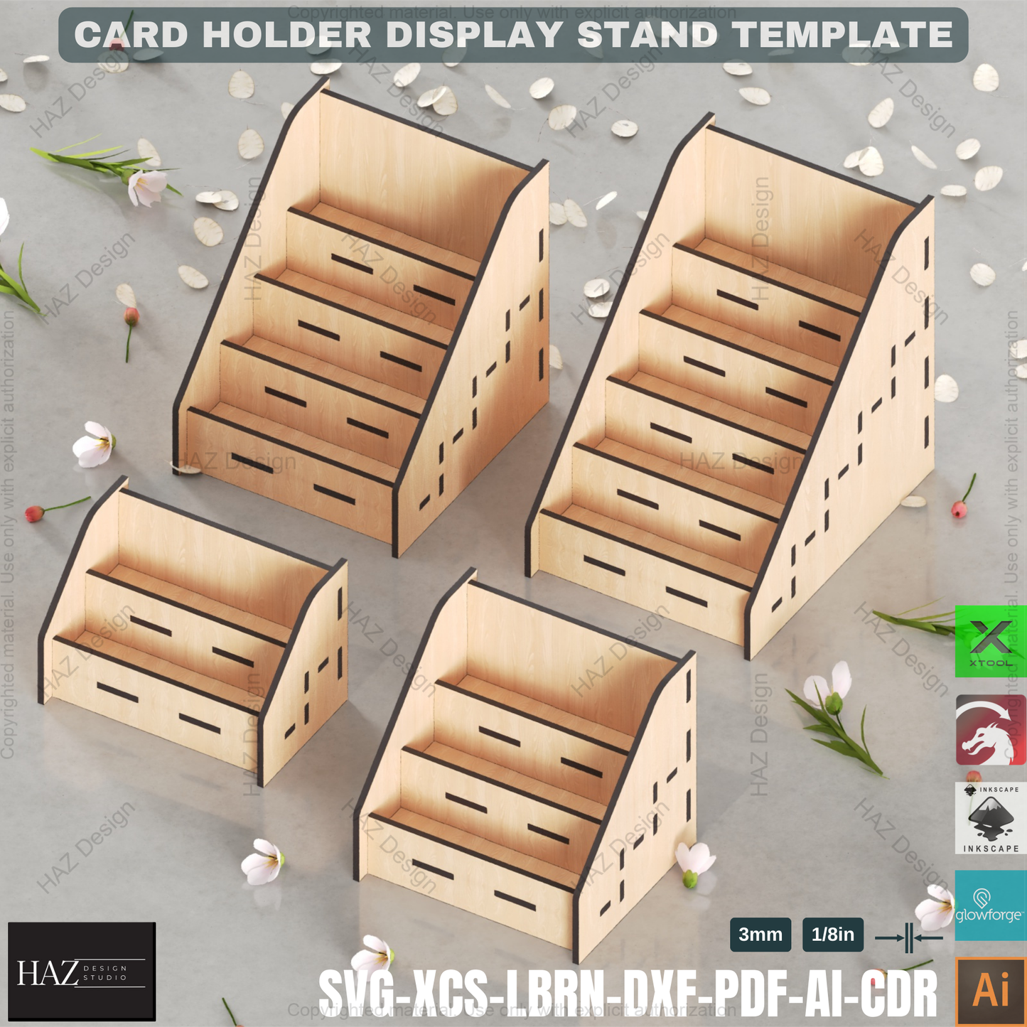 Laser Cut Card Holder Display Stand Files - 2, 3, 4 & 5 Tier Options Included 434