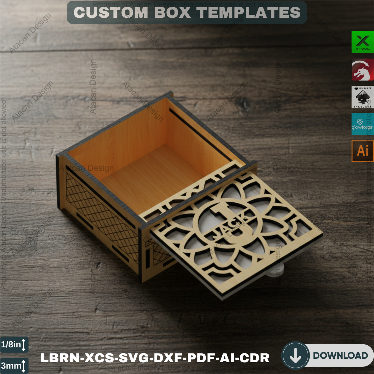 Monogram SVG Letters Laser Cut Gift Box: Jewelry Storage, Wooden Engravable Design, Two Styles 825