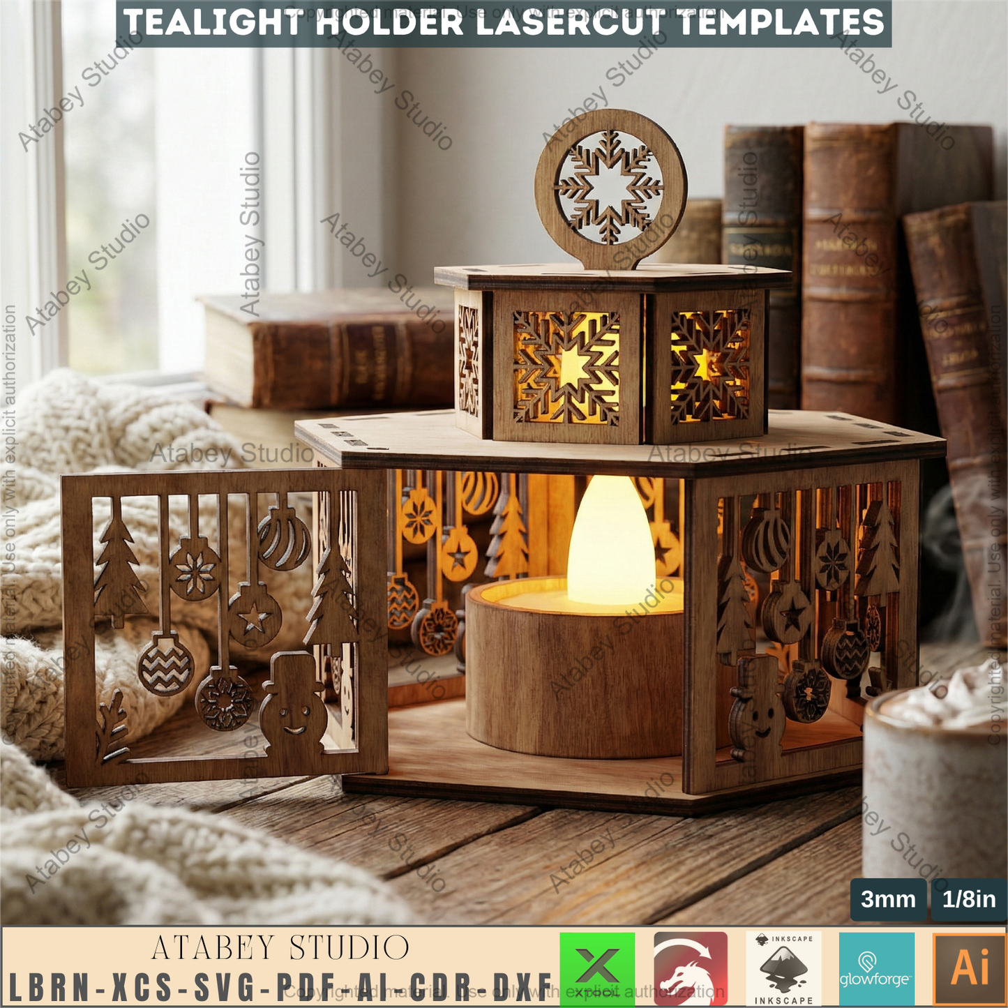 Christmas Tealight Holder Laser Cut Template Bundle | Wooden Lantern Decor | Holiday Table Display 975