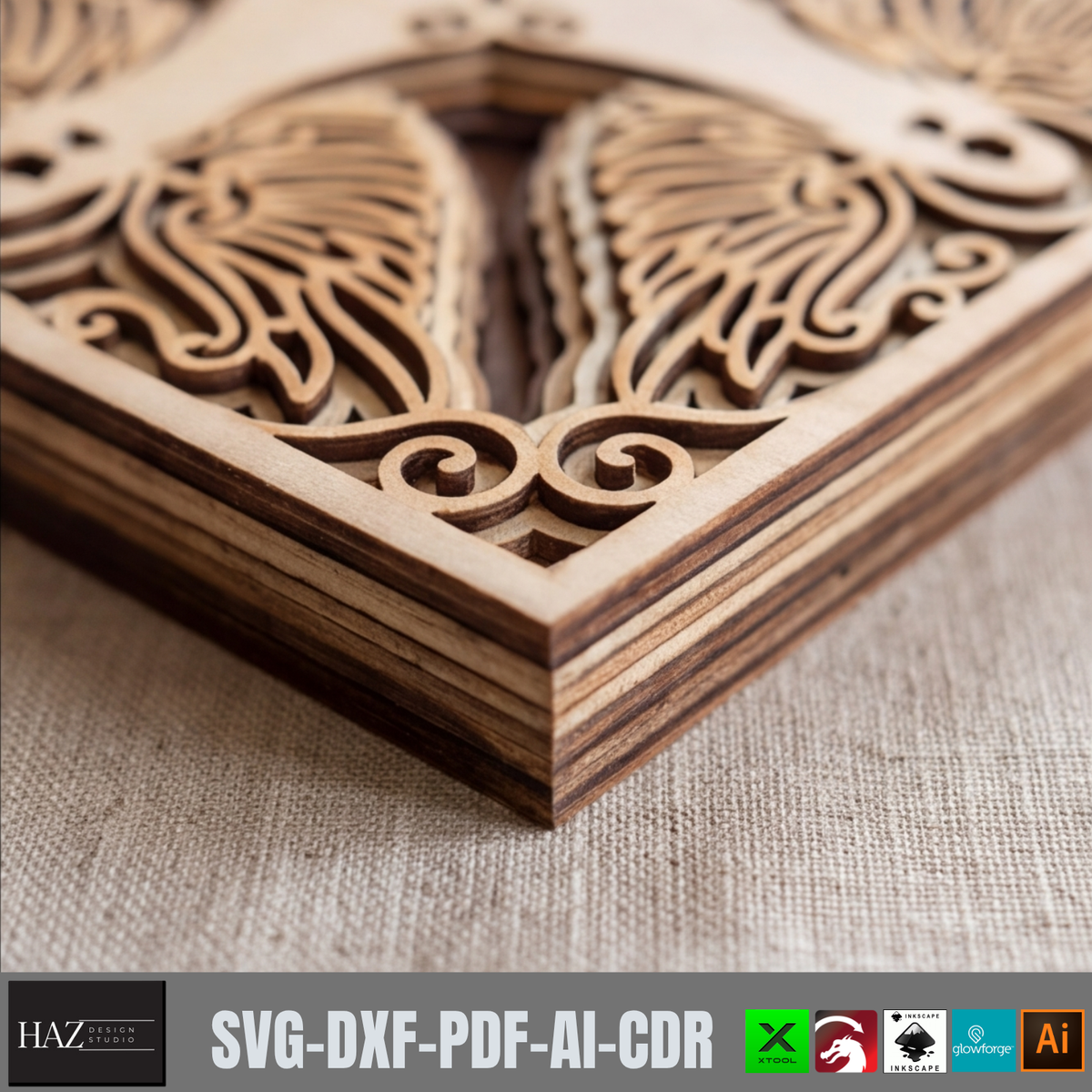 Four Angels Wooden Laser Cut Template, Religious Mandala Art, Layered Plywood Christmas Angel Decor