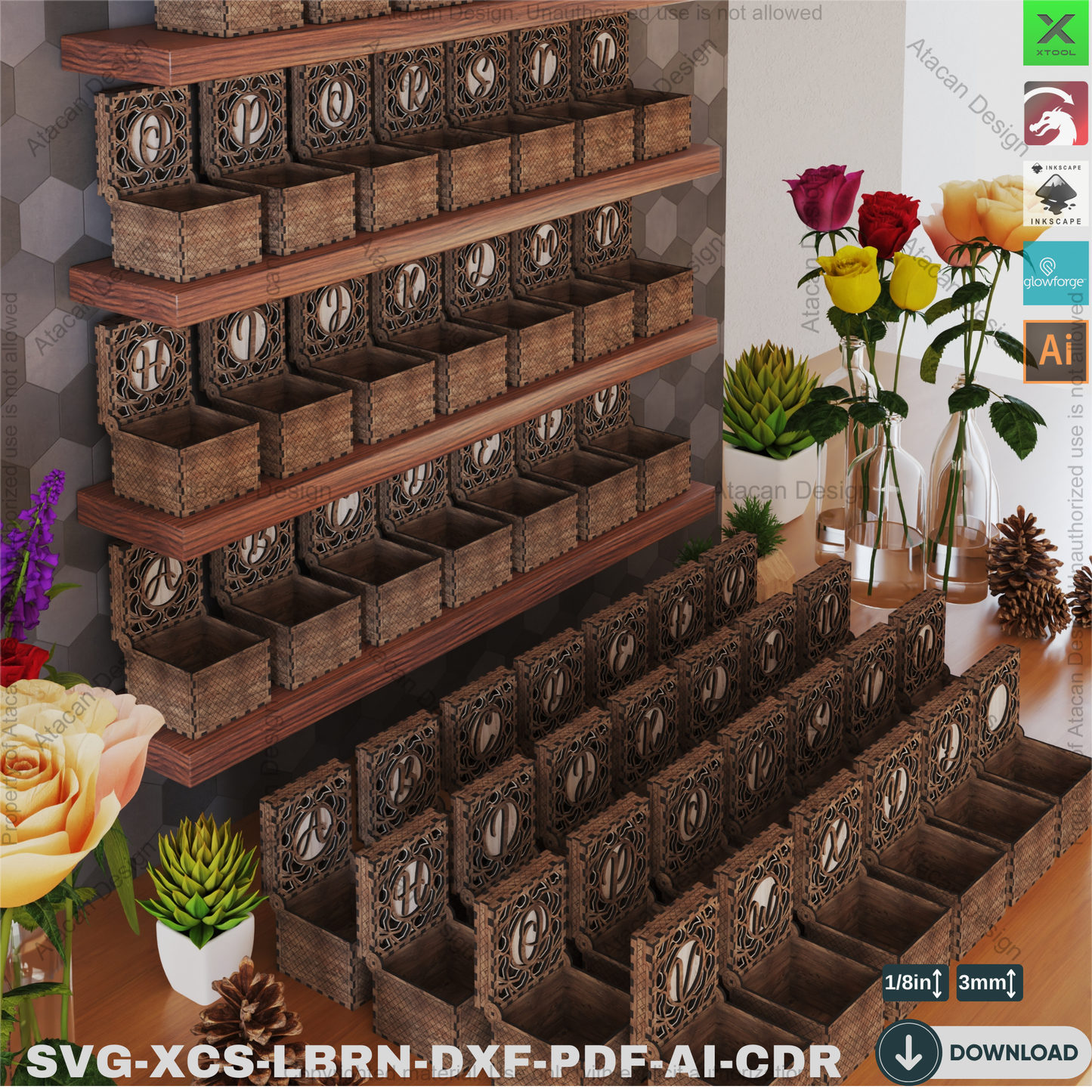 Personalized Monogram SVG Letters Laser Cut Box: Engravable Wooden Jewelry Case,Decorative Laser Cut, Customizable Jewelry Storage 826
