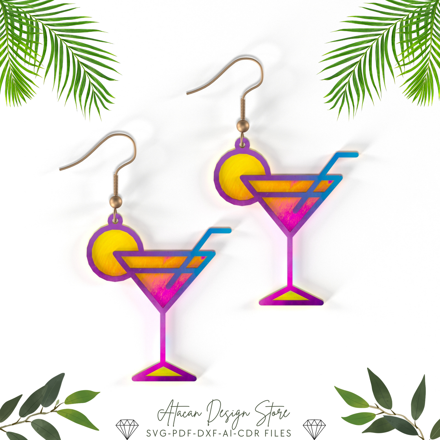 Stylish Hat, Afro Silhouette, Cocktail,Sailboat, Gender Symbols, Palm Tree, Snowflake, Mountain Earrings - Unique Jewelry Design Set 661