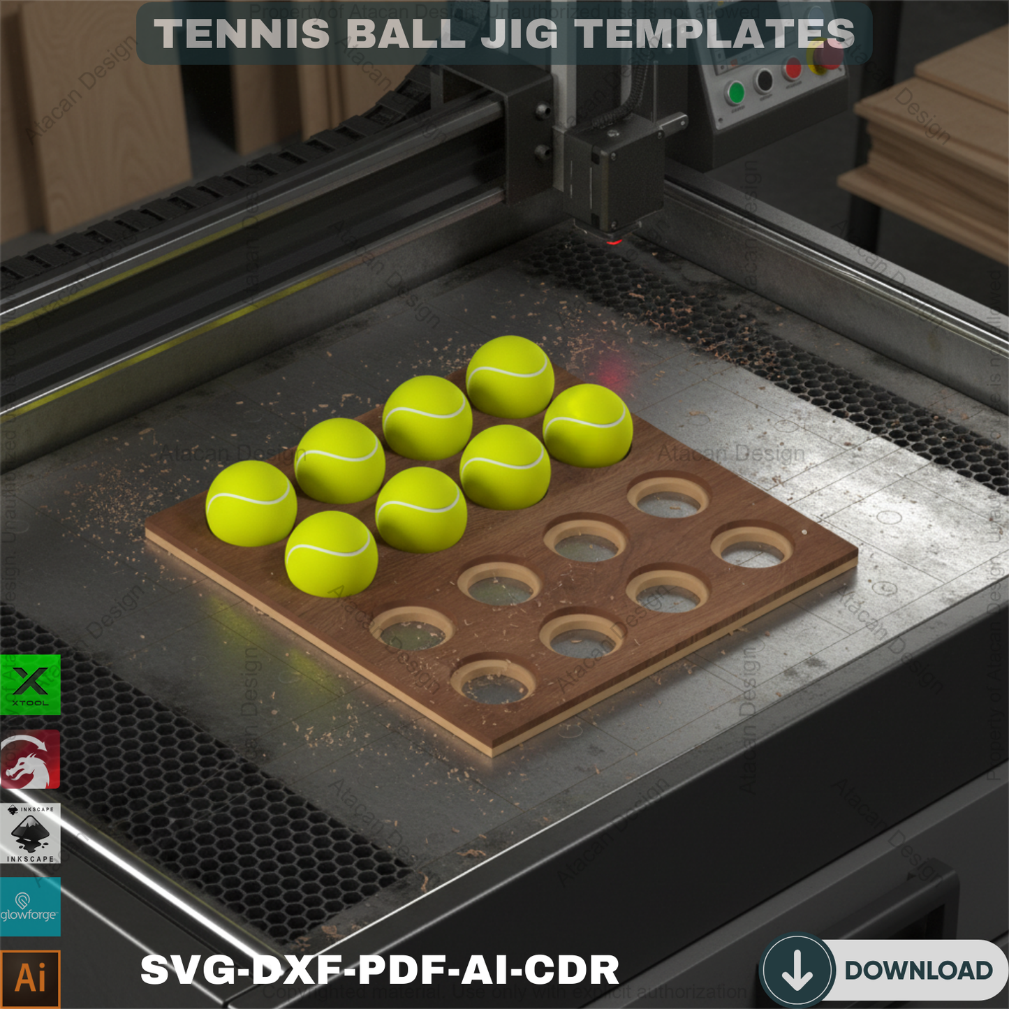 Laser Cut Tennis Ball Engraving Jig - Perfect for UV Painting Projects - Balls Holder 693