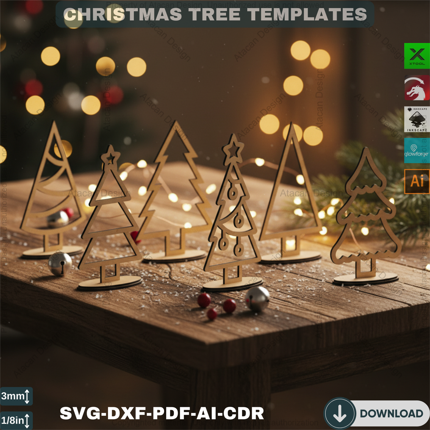Standing Christmas Trees / Tree Laser Cut SVG / Noel Tree Gift Templates / Glowforge Cricut Tree SVG DXF Ai Cdr Pdf Files 387
