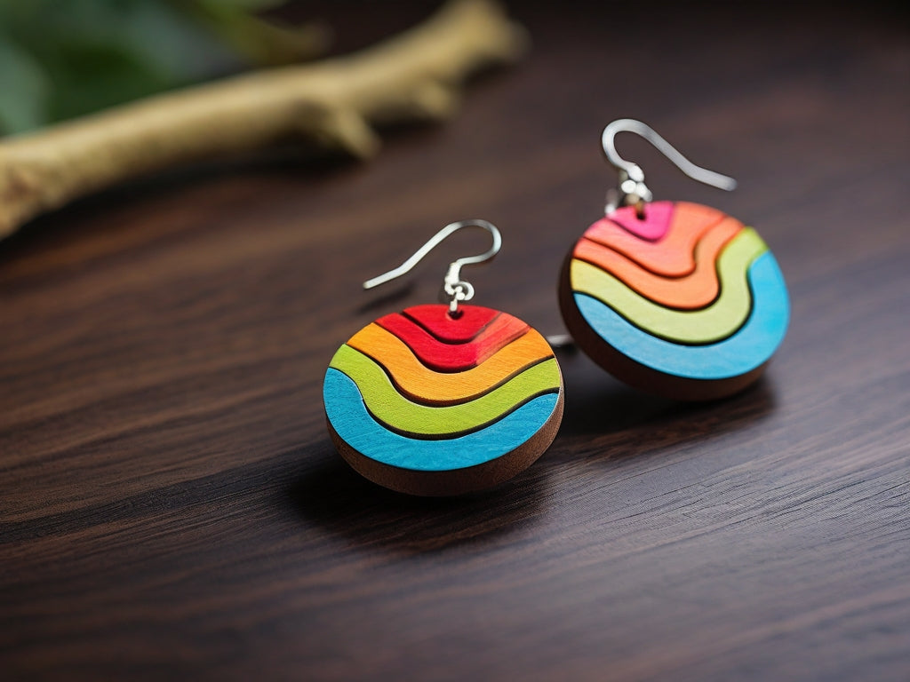 Vibrant Rainbow Wood Earring Files - Precision Laser Cut Patterns for Colorful Jewelry Creations 539