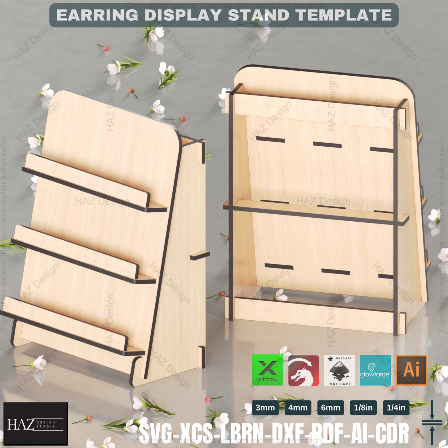 3-Tier Earring Display SVG - Laser Cut Retail Stand & Jewelry Organizer,Laser Cut Earring Stand 424