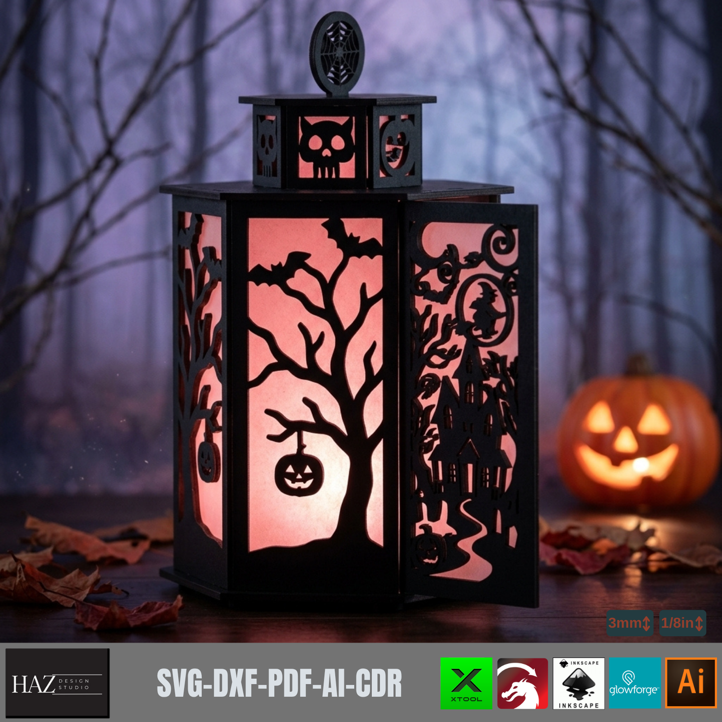 Halloween Haunted House Lantern Spooky Witch Candle Holder Wooden Pumpkin Centerpiece Table Decor
