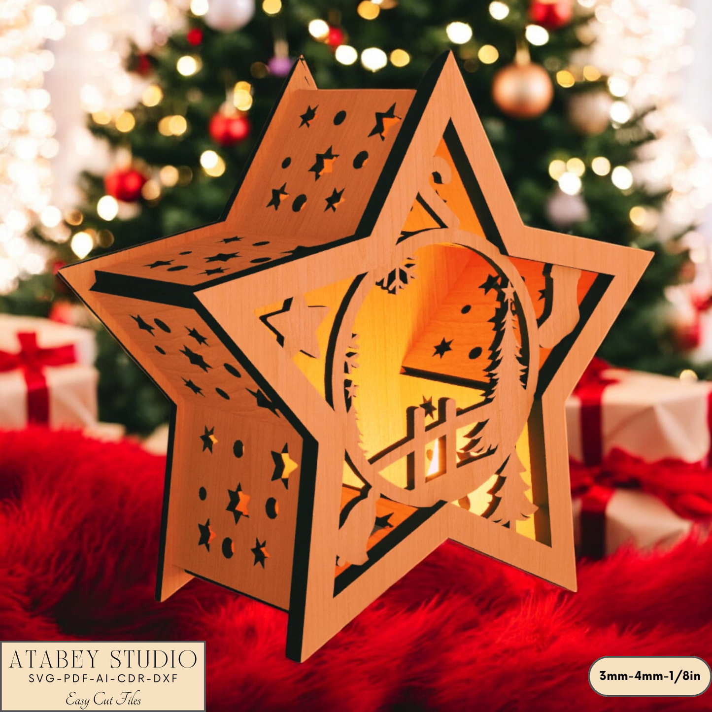 Christmas Star Lantern Laser Cut Design - Festive Candle Holder Elegant Design - Perfect Laser Cut Holiday Decoration 908