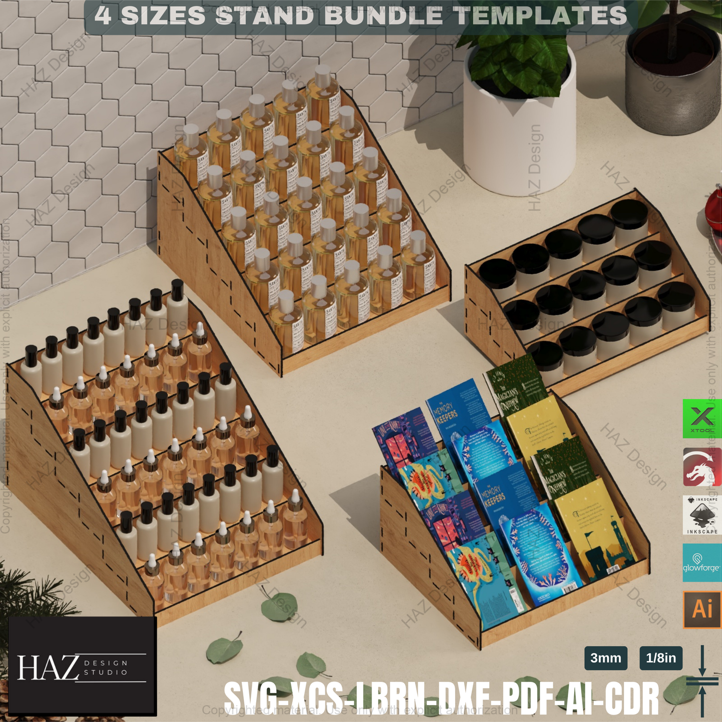Laser Cut Display Stand - Tiered Shelf - Market Retail SVG,Tiered Display SVG - Laser Cut Shelves - 4 Sizes Bundle 419