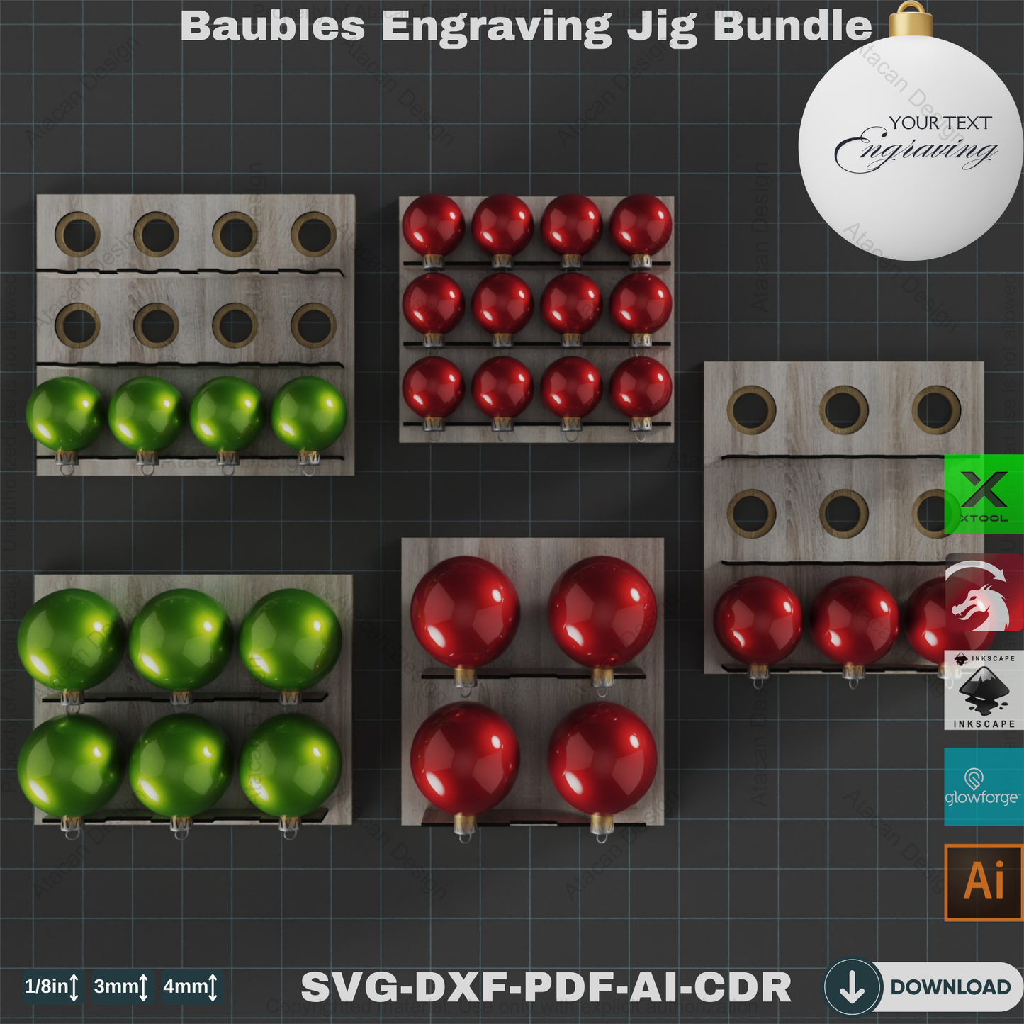 Bauble Engraving Jig Template Bundle All Sizes for Laser Cutting Projects,Custom Bauble Engraving Jig,Engraving Jig Template Collection 821