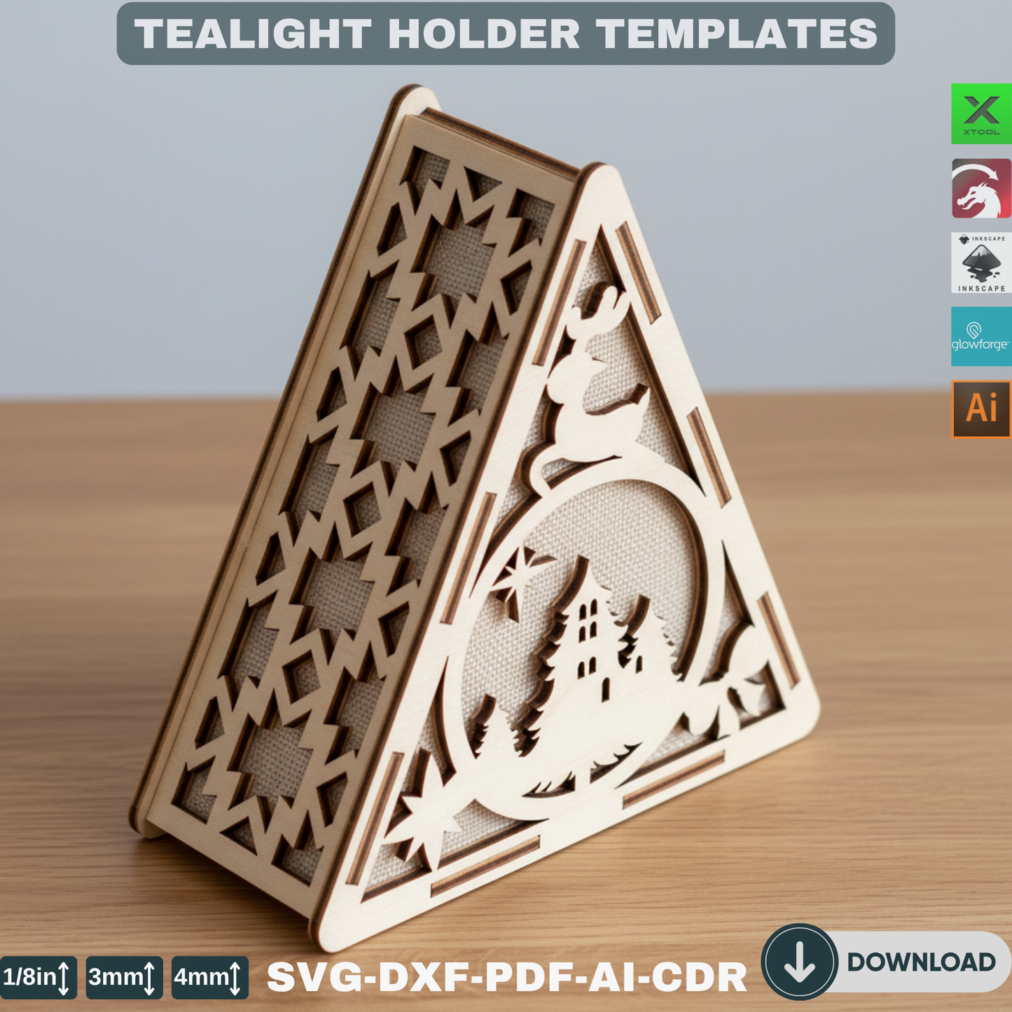 Snowman Lanterns SVG - Laser Cut Triangle Candle Holders with Festive Winter Scene for Holiday DIY Home Decor 779
