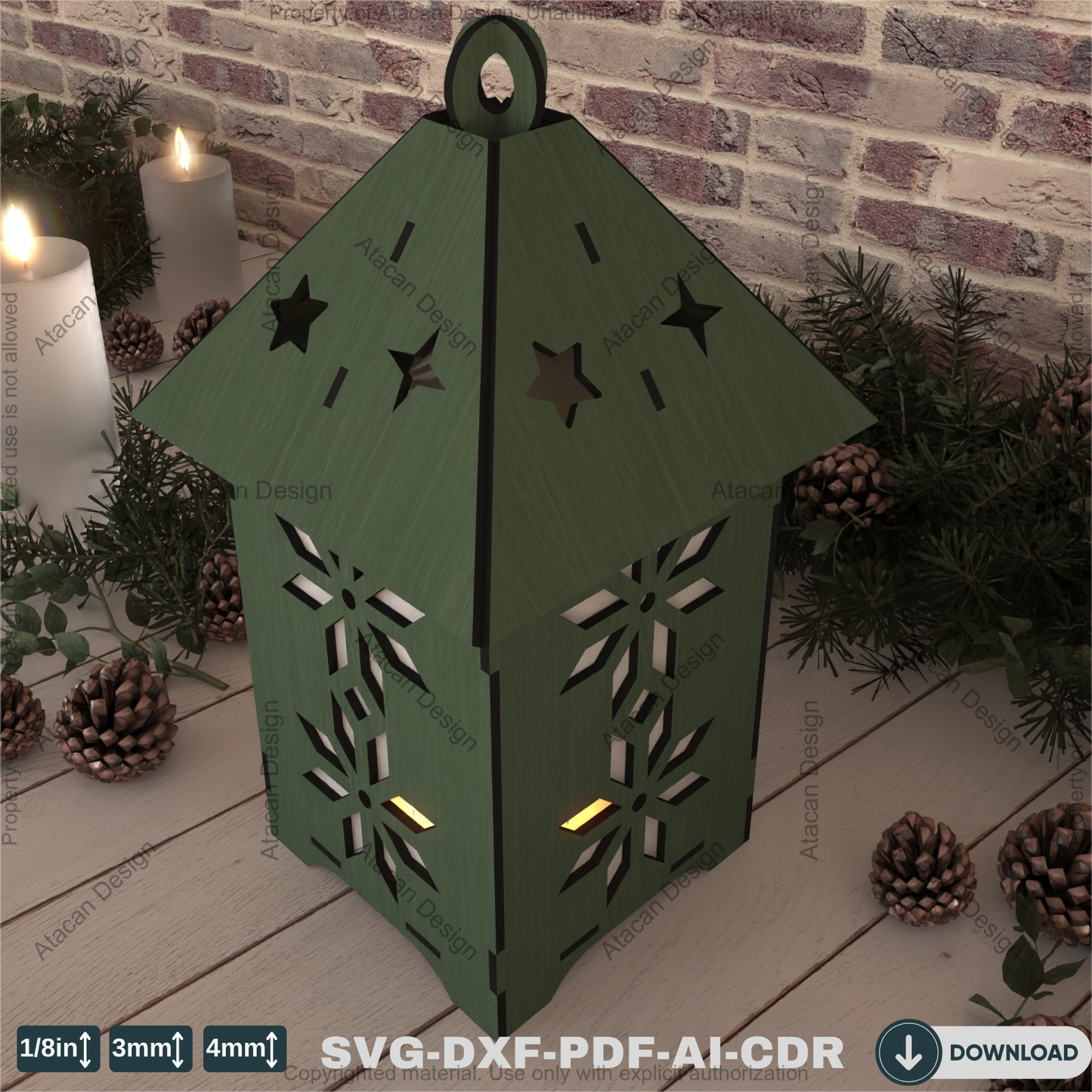 Wooden Christmas Tree Lantern – Snowflake Night Light for Festive Decor-Snowflake Stage Lantern – Table Decor794