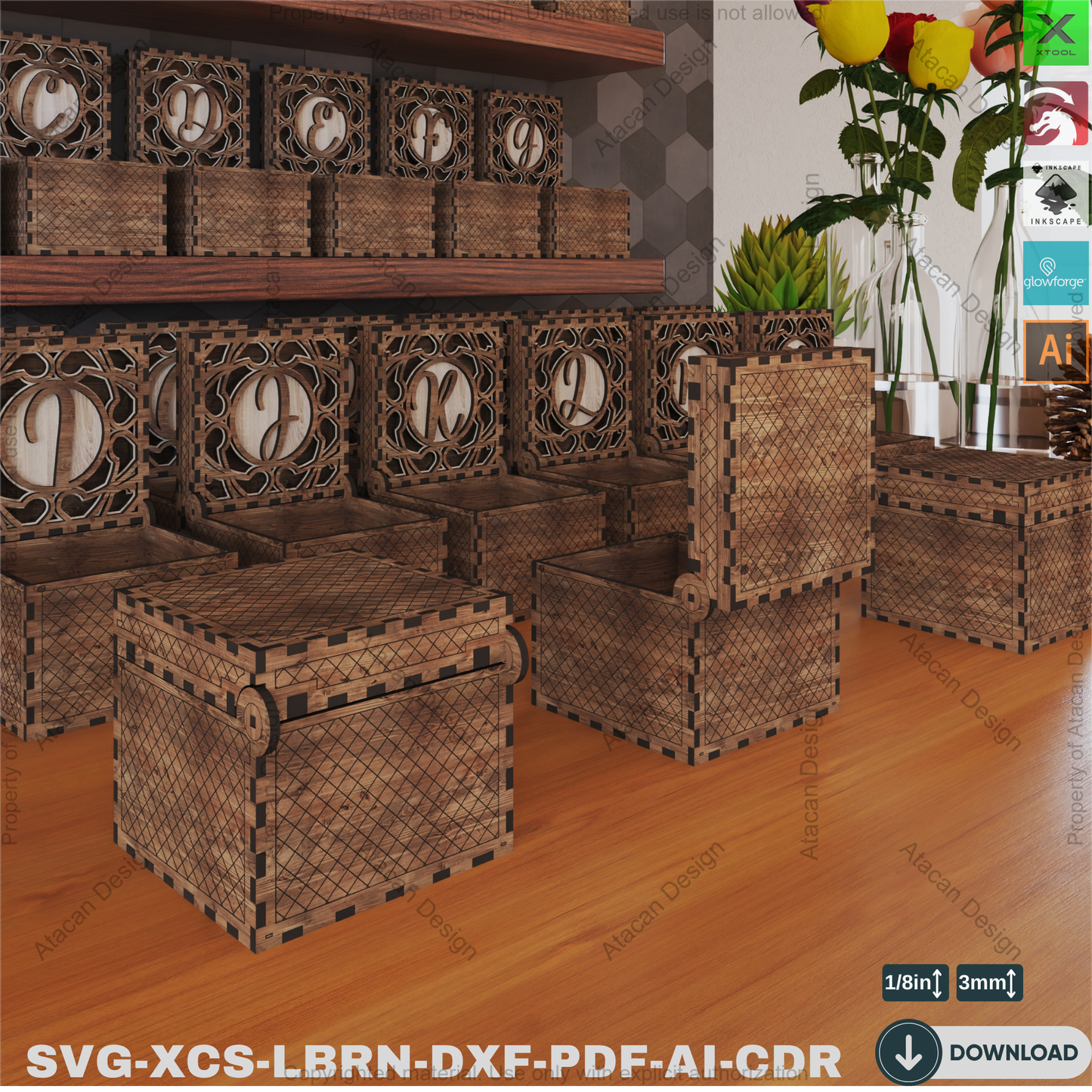 Personalized Monogram SVG Letters Laser Cut Box: Engravable Wooden Jewelry Case,Decorative Laser Cut, Customizable Jewelry Storage 826