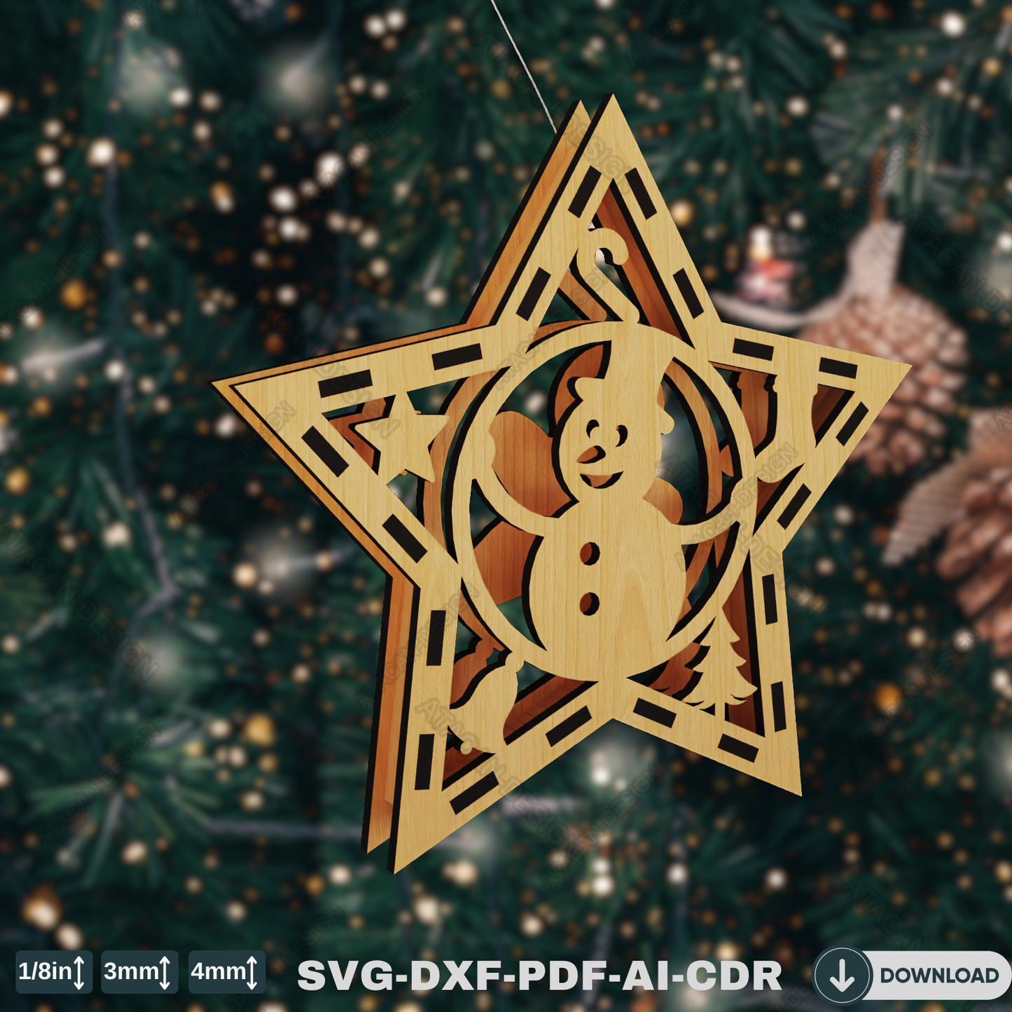 Charming Wooden Star Ornaments - Laser Cut Christmas Tree Decorations with Seasonal Characters 772
