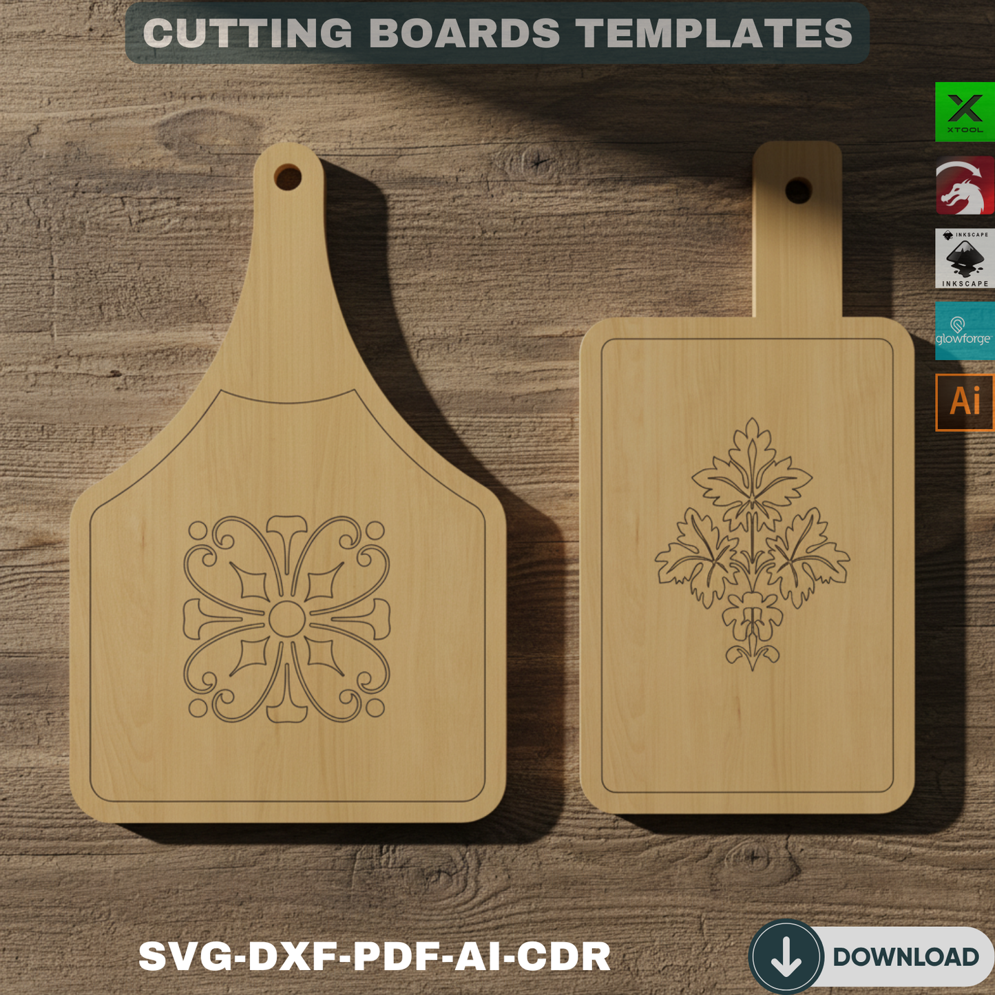 Custom Engraved Cutting Board SVG Bundle - Laser Cut Charcuterie Board Digital Files - Kitchen Decor Gift Set