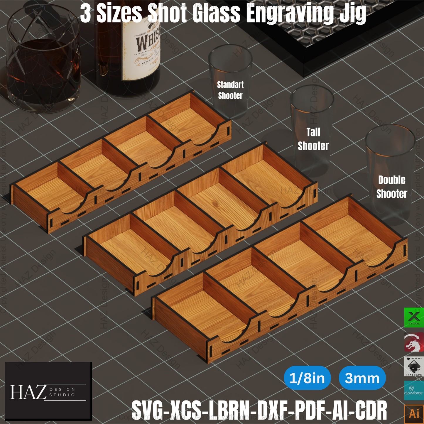 Round Shot Glass Engraving Jig | 3 Sizes | xTool & Fiber Laser | Perfect Alignment | Laser Template SVG 399