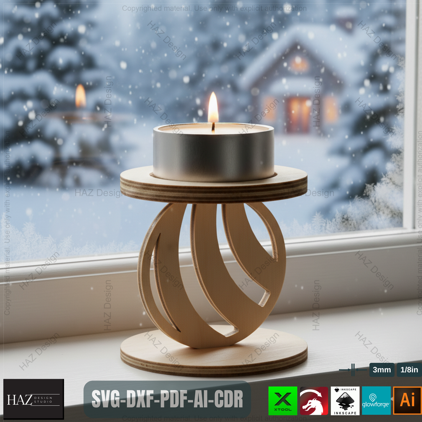 Standing Snowflake Tealight Holders, 3D Wood Laser Cut Ornament Template, DIY Christmas Candle Holder SVG Files