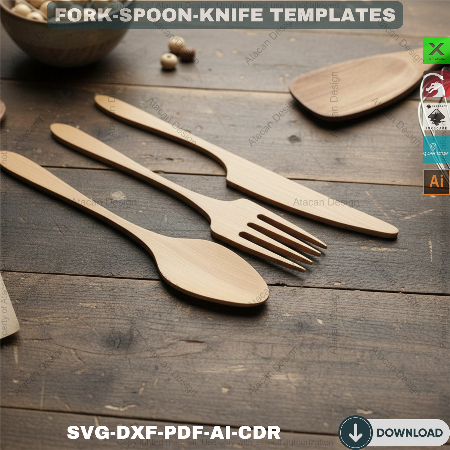 Flatware Fork Knife Spoon Laser cutting template / Laser SVG files / Glowforge Laser cut files 127