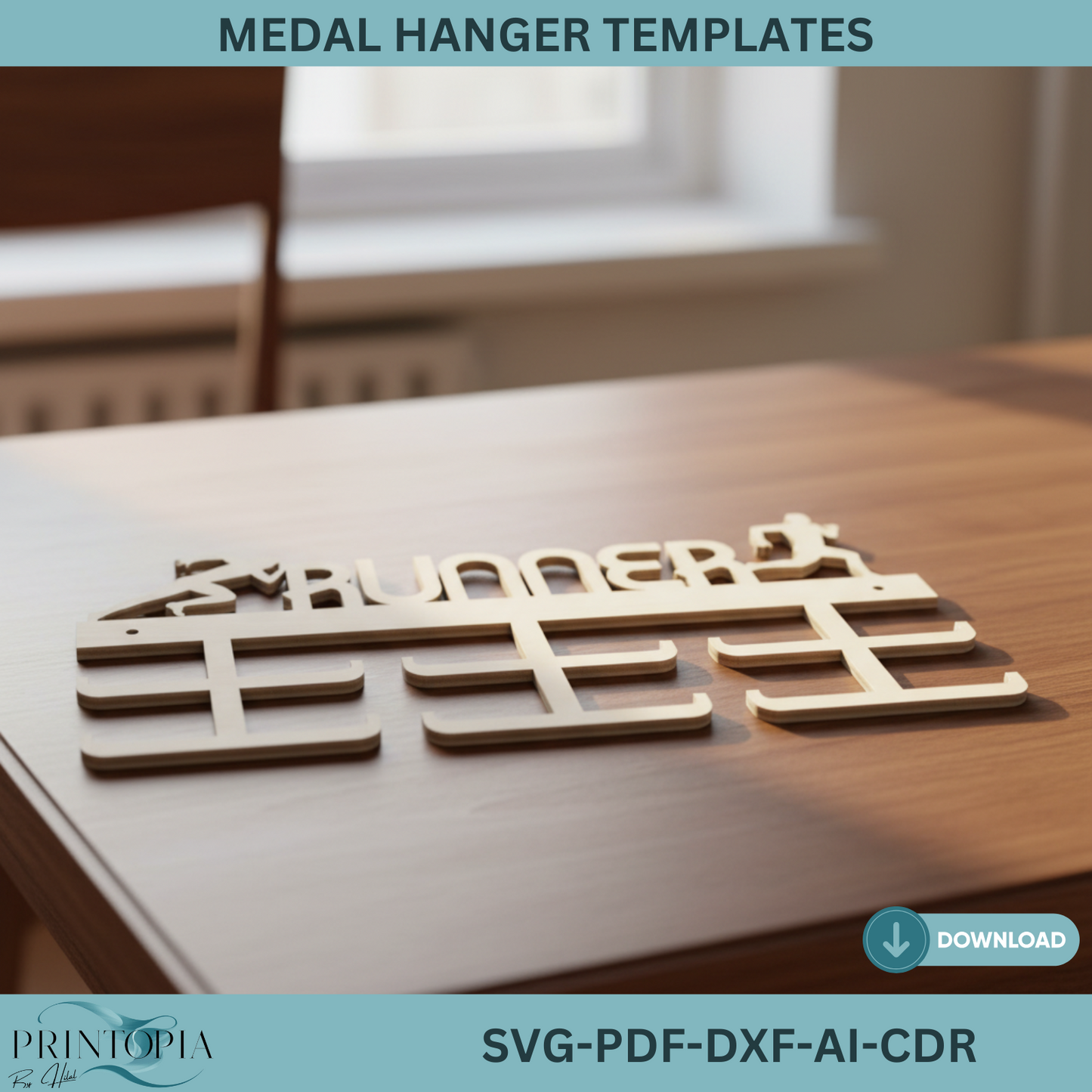 Running Medal Holder SVG, DXF, | Race Medal Display Rack Laser Cut File | Marathon Runner Gift | Digital Download 313
