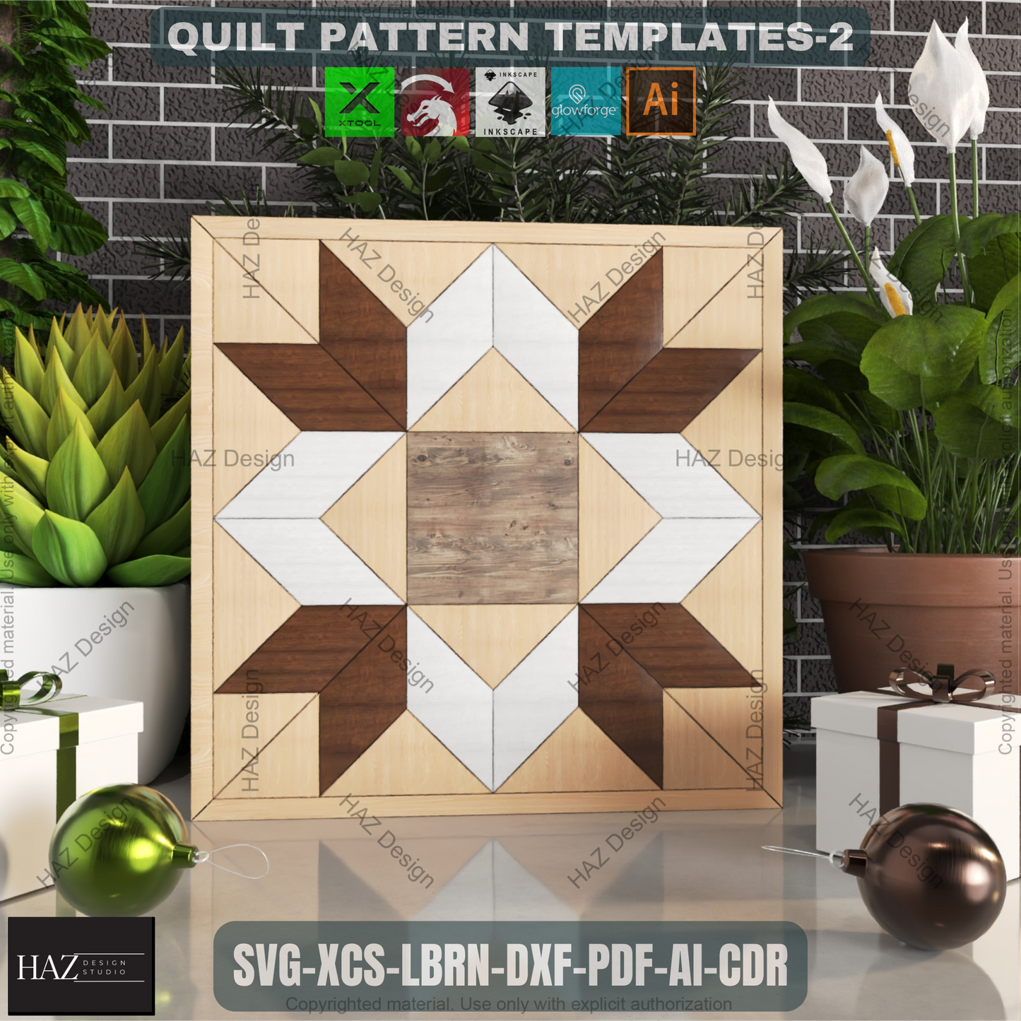 Rustic Barn Quilt SVG Bundle, 6 Wood Grain Quilt Patterns, Laser Cut Files for Glowforge, Natural Farmhouse Wall Art Decor 462