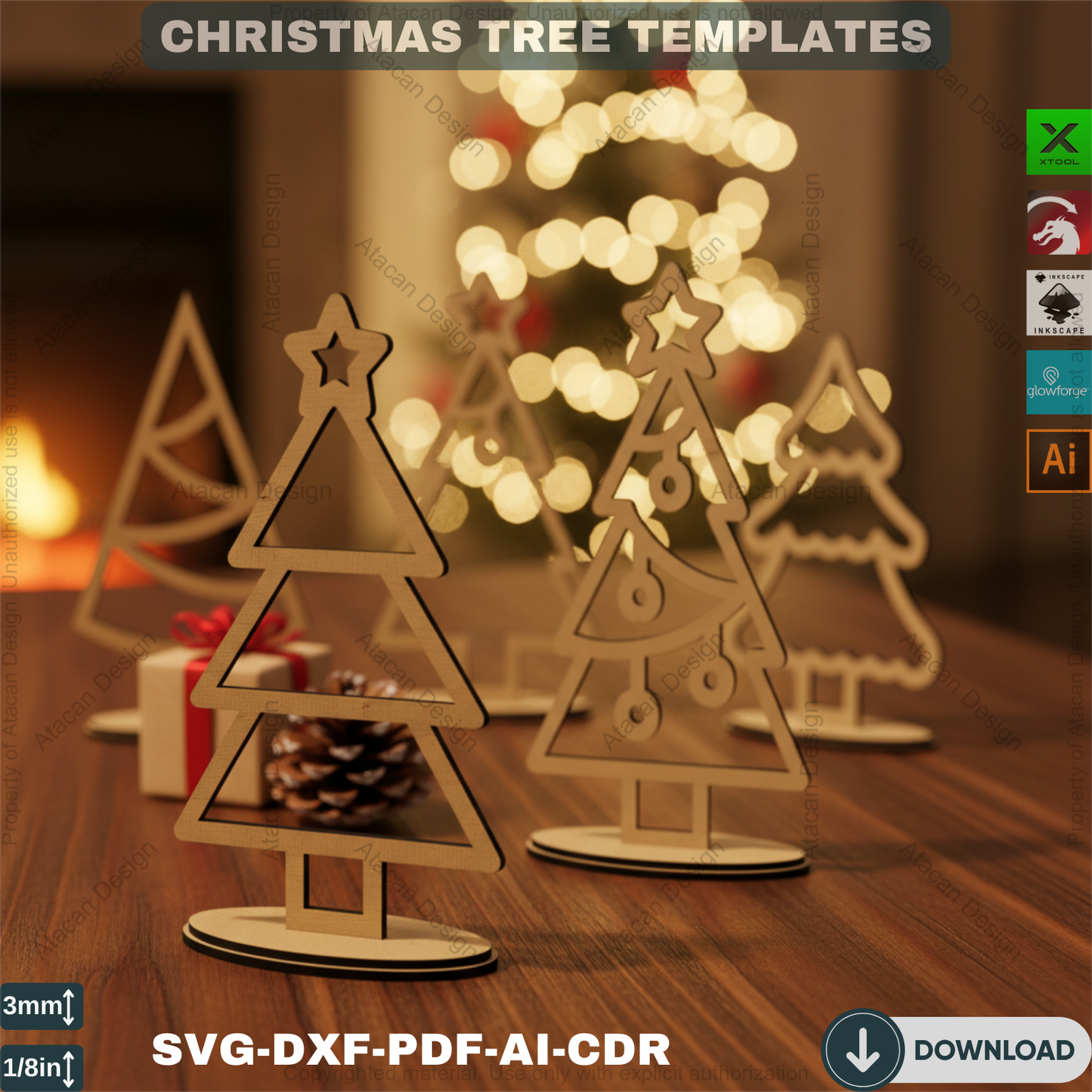 Standing Christmas Trees / Tree Laser Cut SVG / Noel Tree Gift Templates / Glowforge Cricut Tree SVG DXF Ai Cdr Pdf Files 387