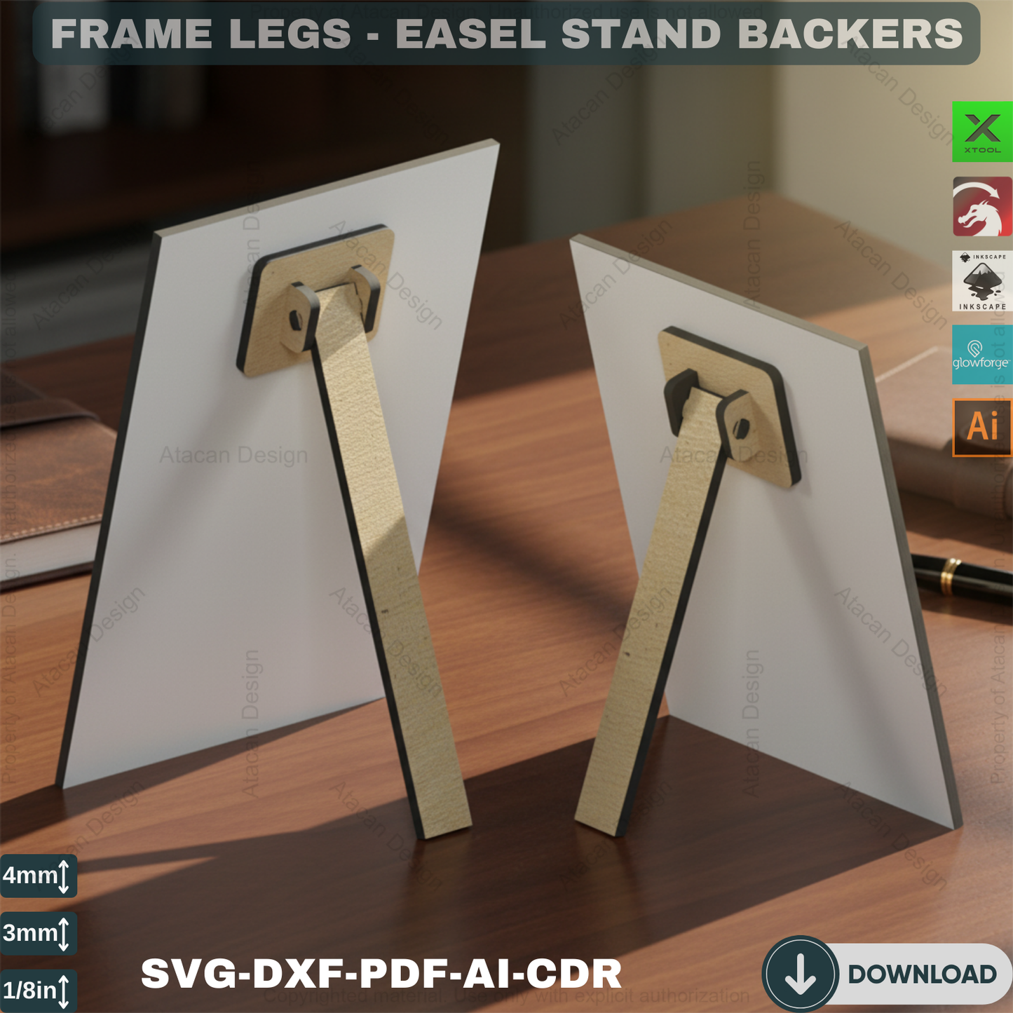 Versatile Easel Stand Backs 8 Sizes / Picture Frame and Art Display Legs / Display Solutions Multiple Sizes SVG DXF CDR Pdf 400