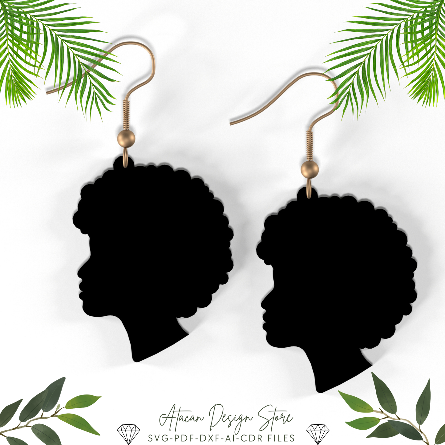 Stylish Hat, Afro Silhouette, Cocktail,Sailboat, Gender Symbols, Palm Tree, Snowflake, Mountain Earrings - Unique Jewelry Design Set 661