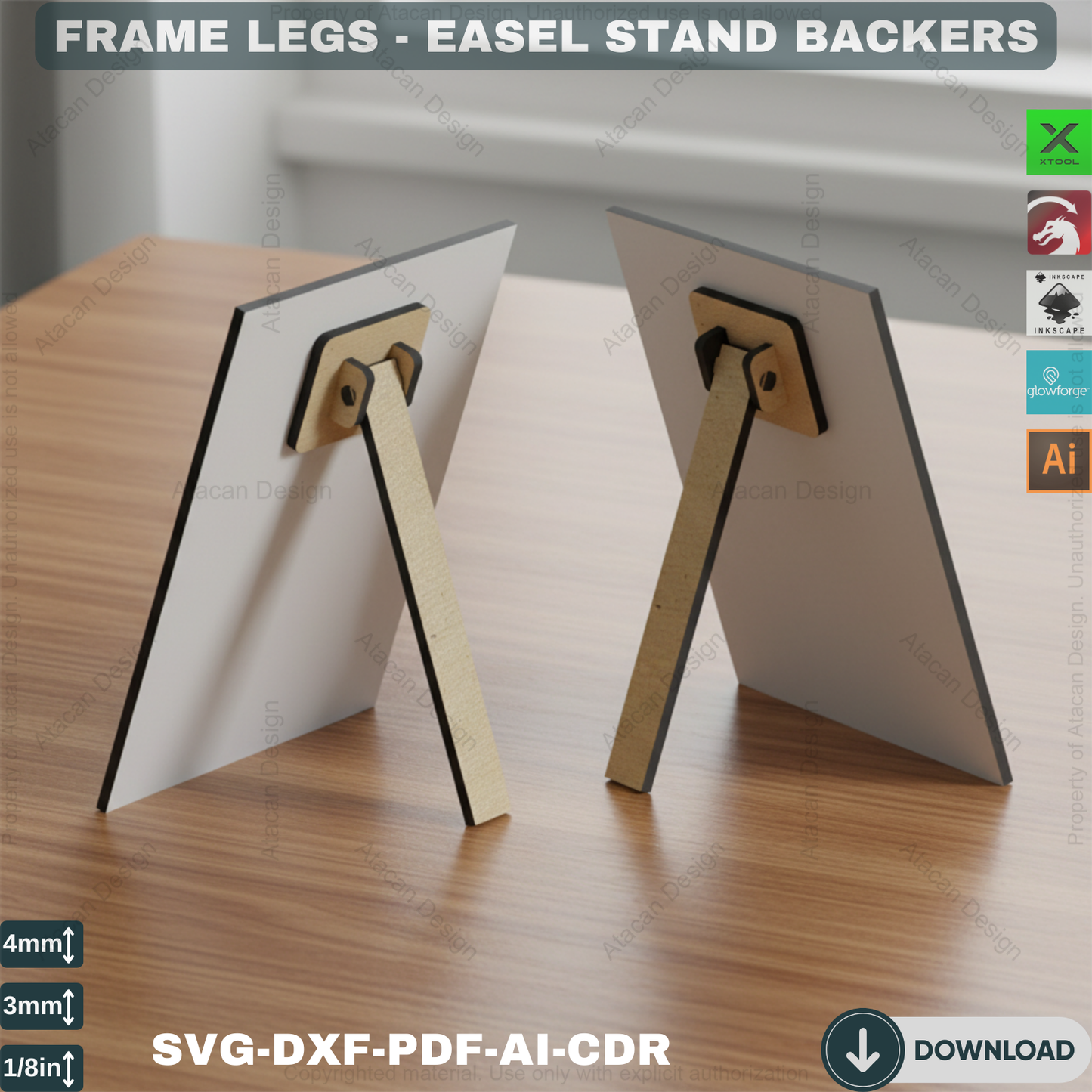 Versatile Easel Stand Backs 8 Sizes / Picture Frame and Art Display Legs / Display Solutions Multiple Sizes SVG DXF CDR Pdf 400