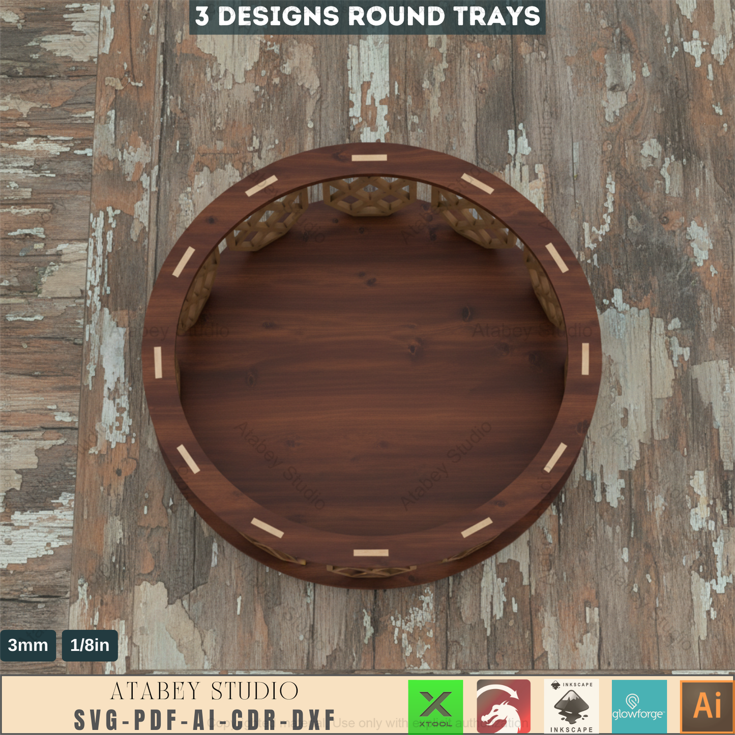 3 Sizes Round Decorative Tray Cutting File - Wooden Baskets Svg Cut Plans 152
