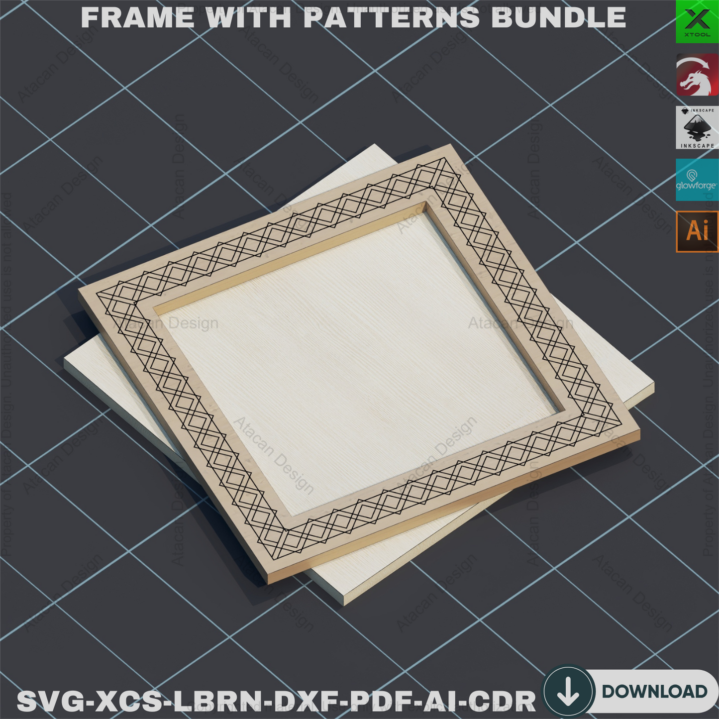 Photo Frame Laser Cut: SVG, 2 Styles, 8 Sizes, Xtool Ready,Patterned Frame SVG: Laser Cut Photo Frames, 2 Designs, 8 Sizes 856