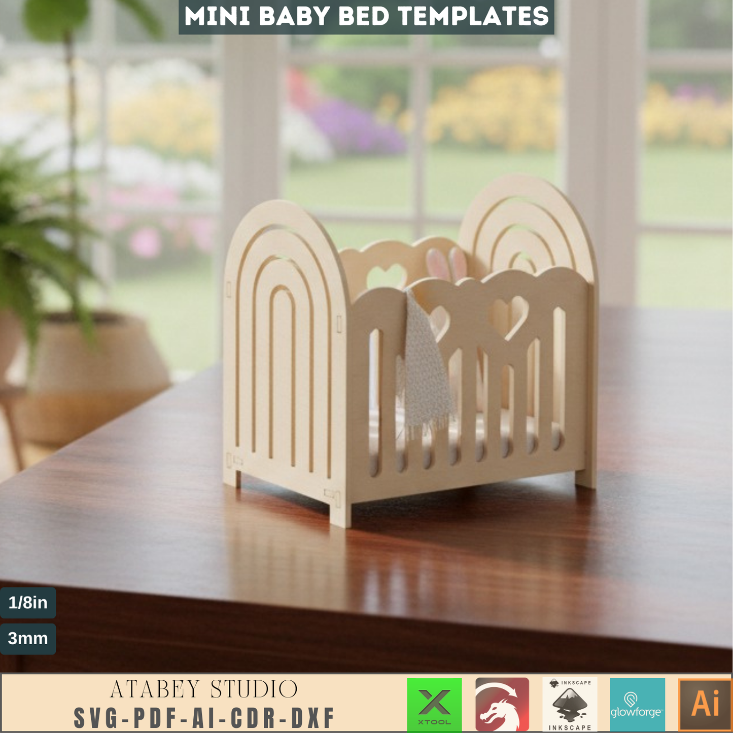 Laser Cut Doll Crib SVG, Miniature Baby Bed DXF, Wooden Toy Cradle Plans, DIY Dollhouse Furniture Digital File 950
