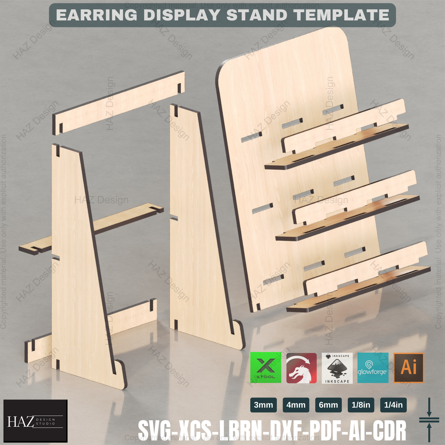 3-Tier Earring Display SVG - Laser Cut Retail Stand & Jewelry Organizer,Laser Cut Earring Stand 424