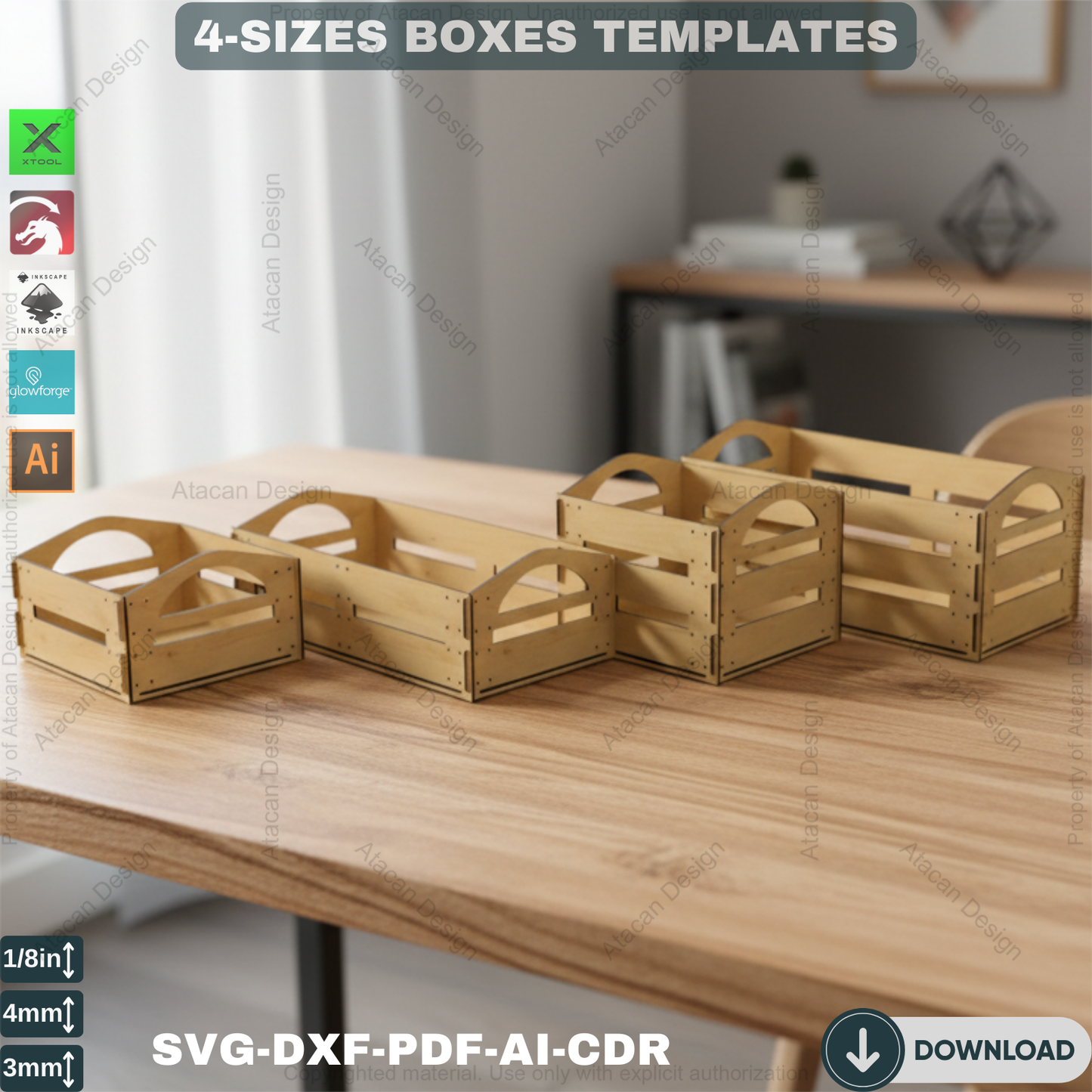 Wooden Laser cut Boxes / Box SVG Templates / Glowforge Box Cut Plans / Boxes With Handles Svg Dxf Ai Cdr Pdf 359