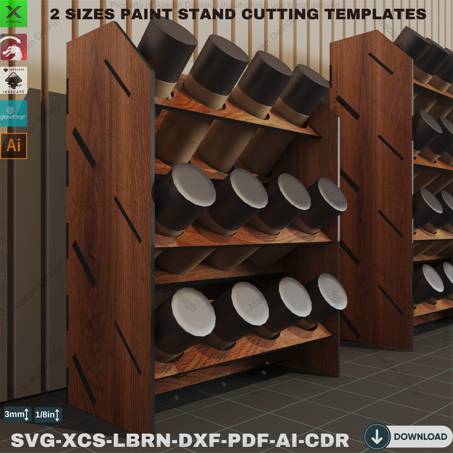 Laser Cut Paint Bottle Rack - 2 Sizes - Wood Files,DIY Laser Cut Paint Rack - Wood Storage Solution,Acrylic Paint Organizer 835