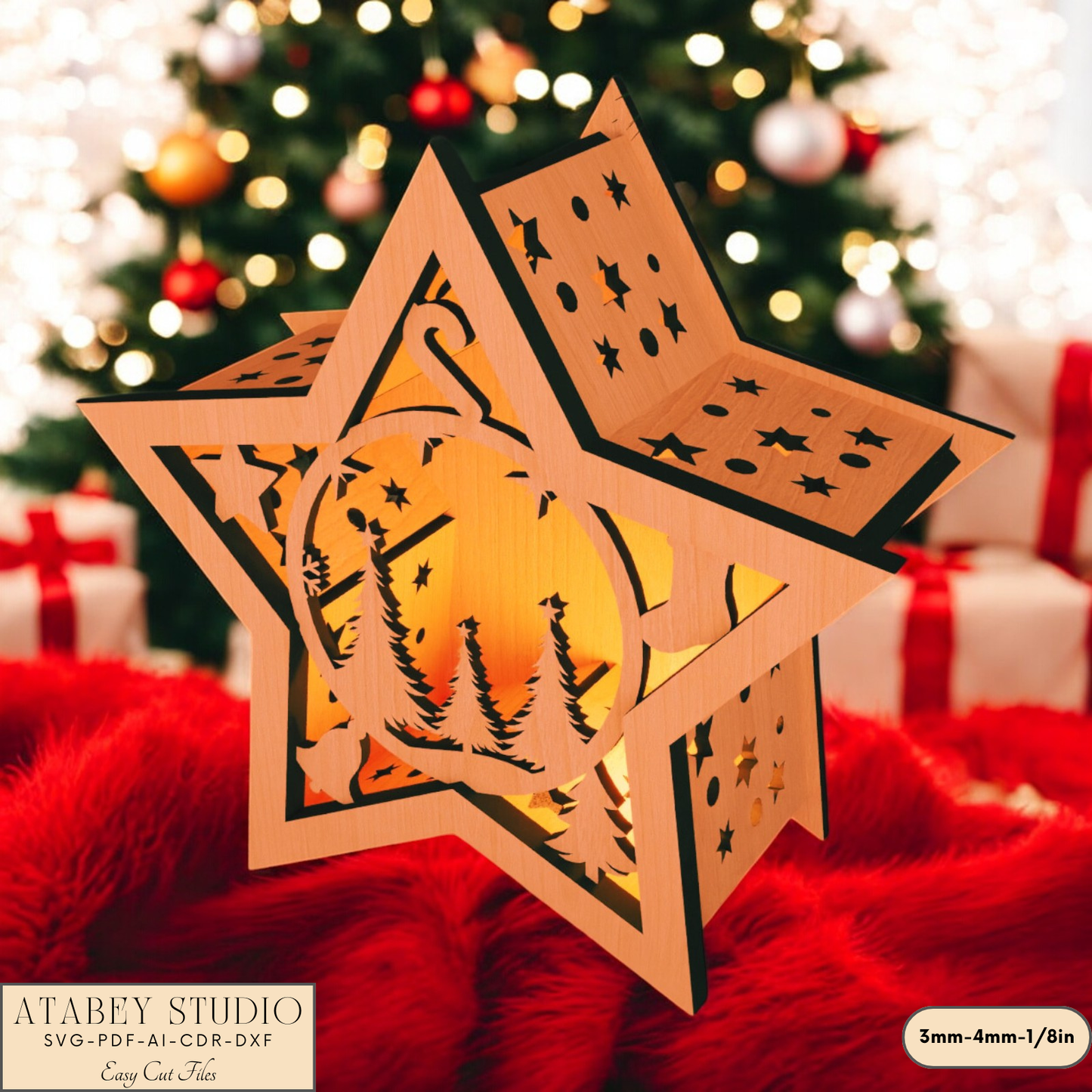 Christmas Star Lantern Laser Cut Design - Festive Candle Holder Elegant Design - Perfect Laser Cut Holiday Decoration 908